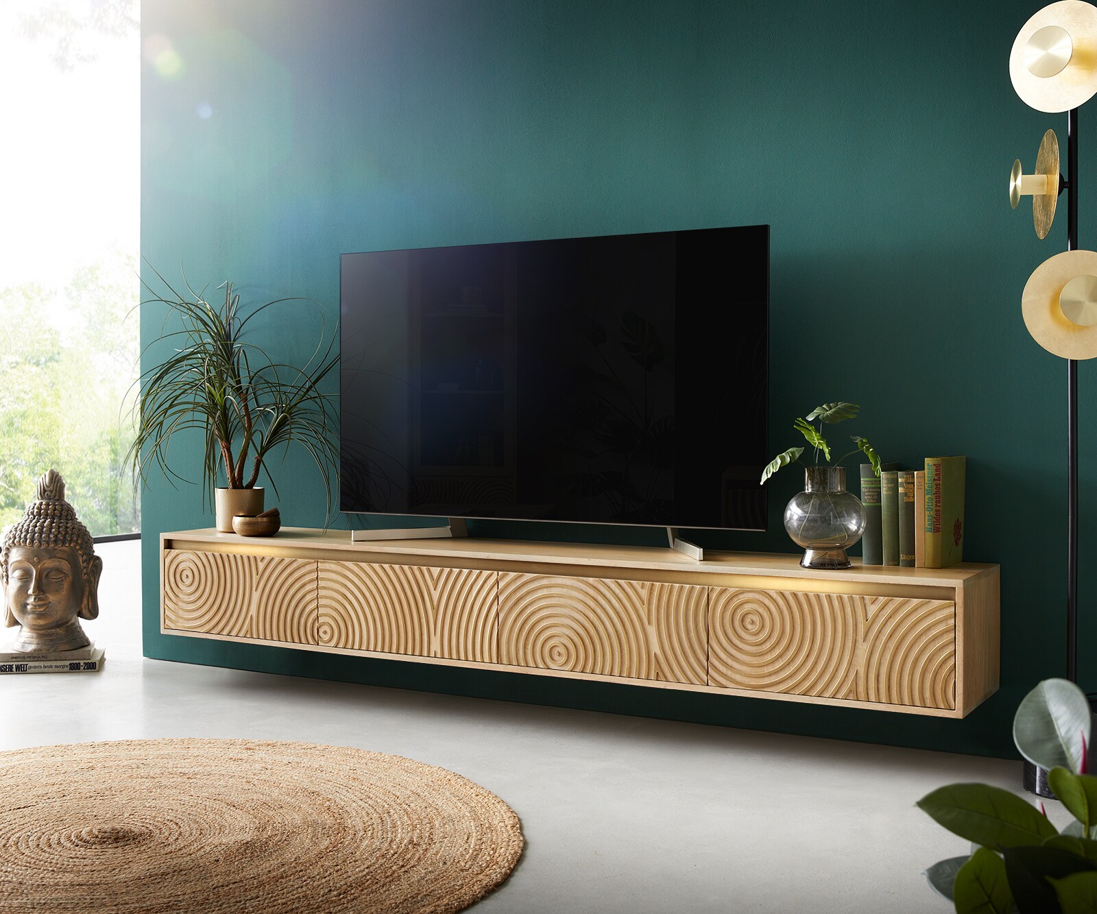 Meuble-TV Budaya 220 cm manguier naturel 4 portes 