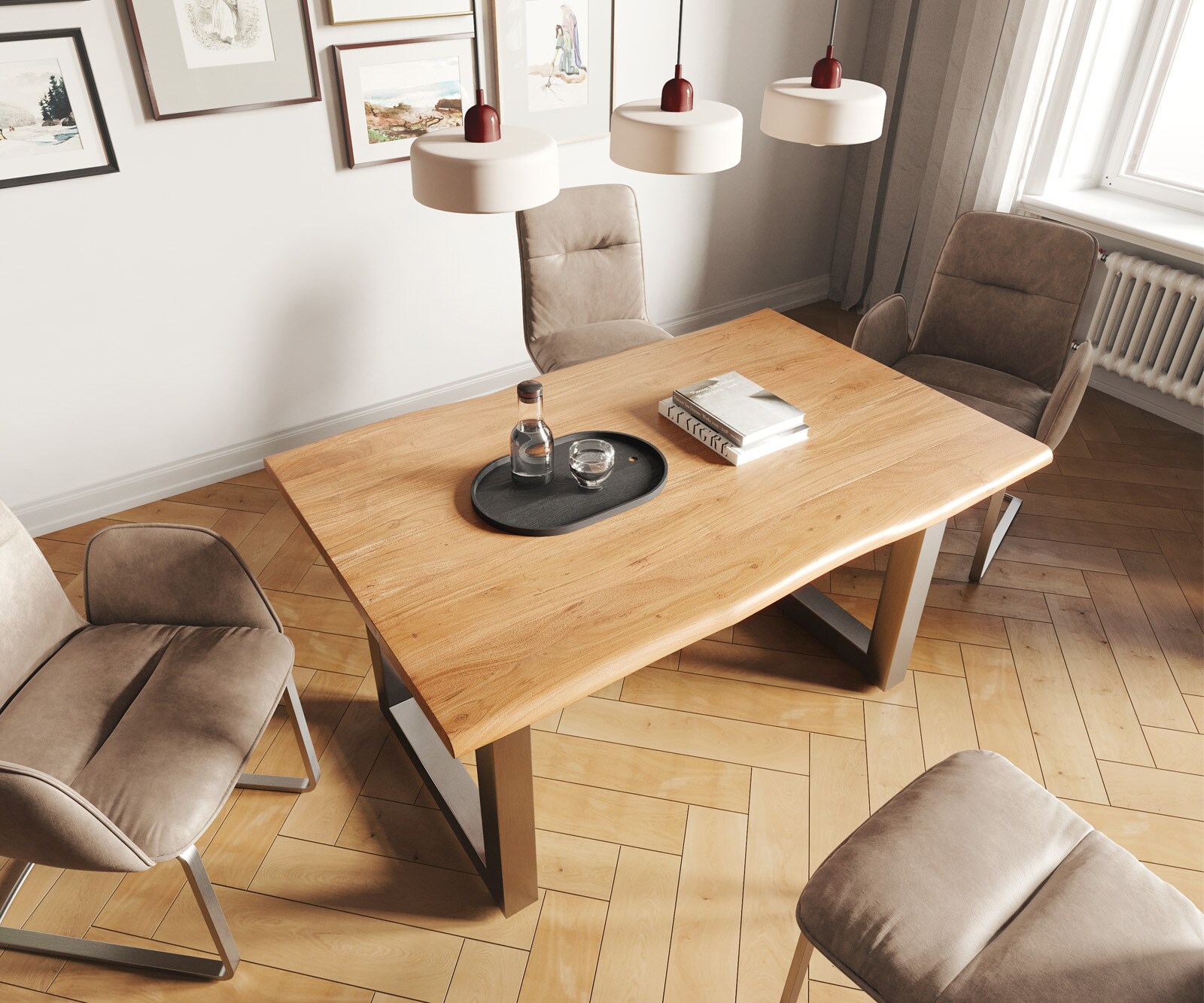 Table-à-manger Edge 140x90 acacia nature acier inoxydable large Live-Edge 3