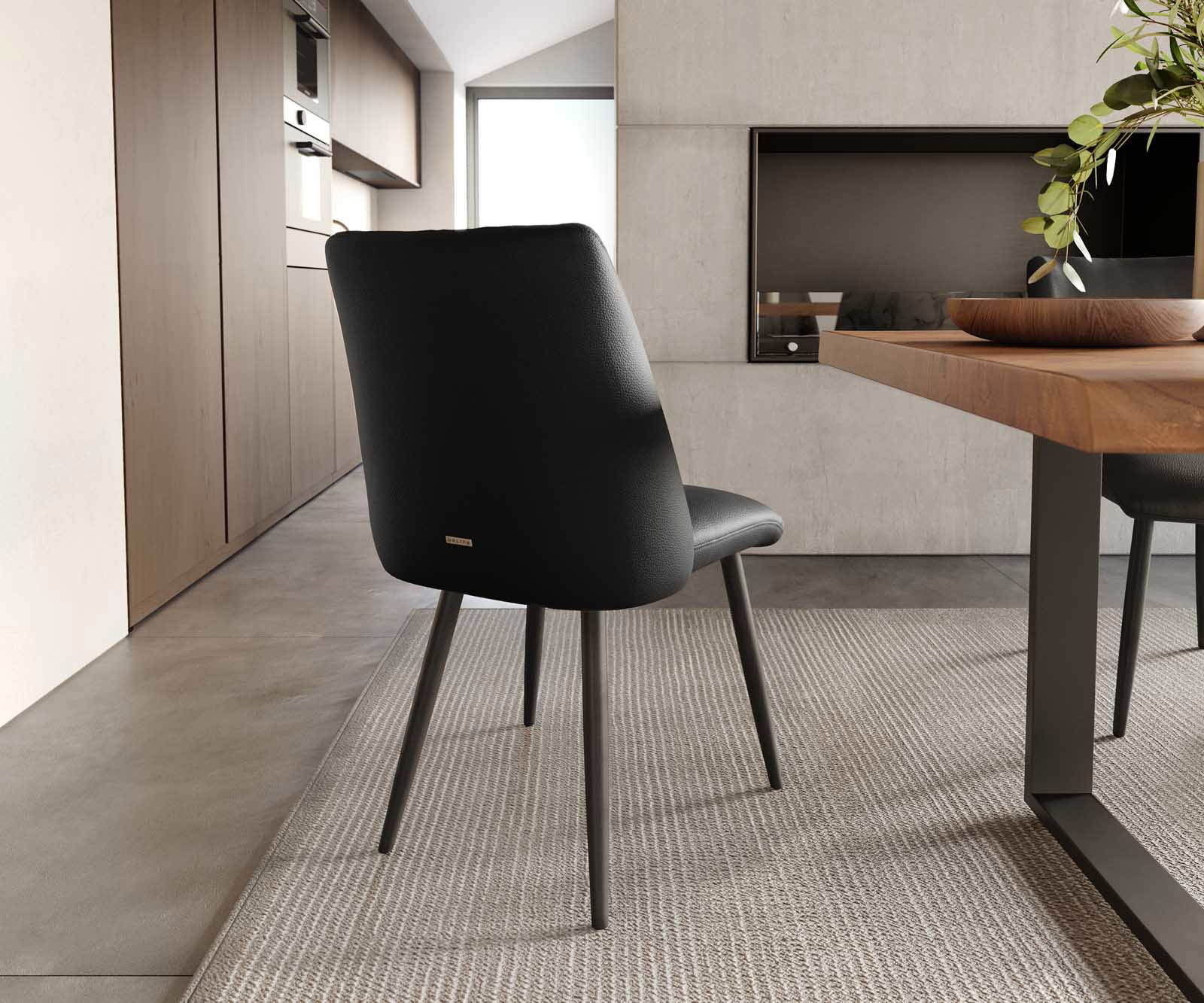 Chaise-de-salle-à-manger Elso-Flex cuir de vache noir 4 pieds coniques noir ressorts ensachés 3 Chaise-de-salle-à-manger Elso-Flex cuir de vache noir 4 pieds coniques noir ressorts ensachés 3