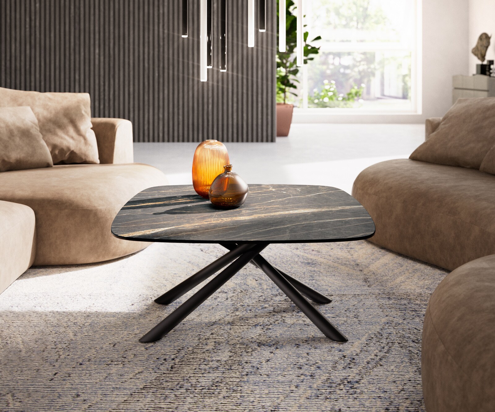 Table basse Edge Boot 90x90 cm céramique Laminam® Noir Desir brun Sarity métal noir 1