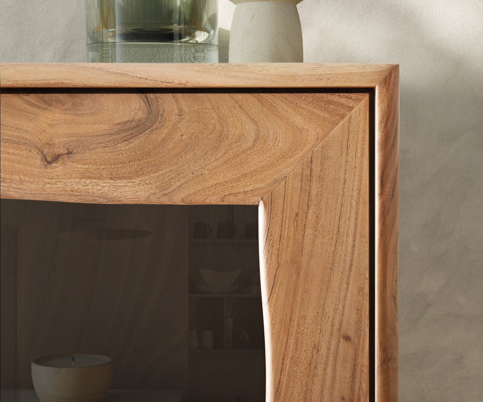 Vitrine Live-Edge 120x190 cm Acacia Naturel 2 portes 4 tiroirs Massif 6