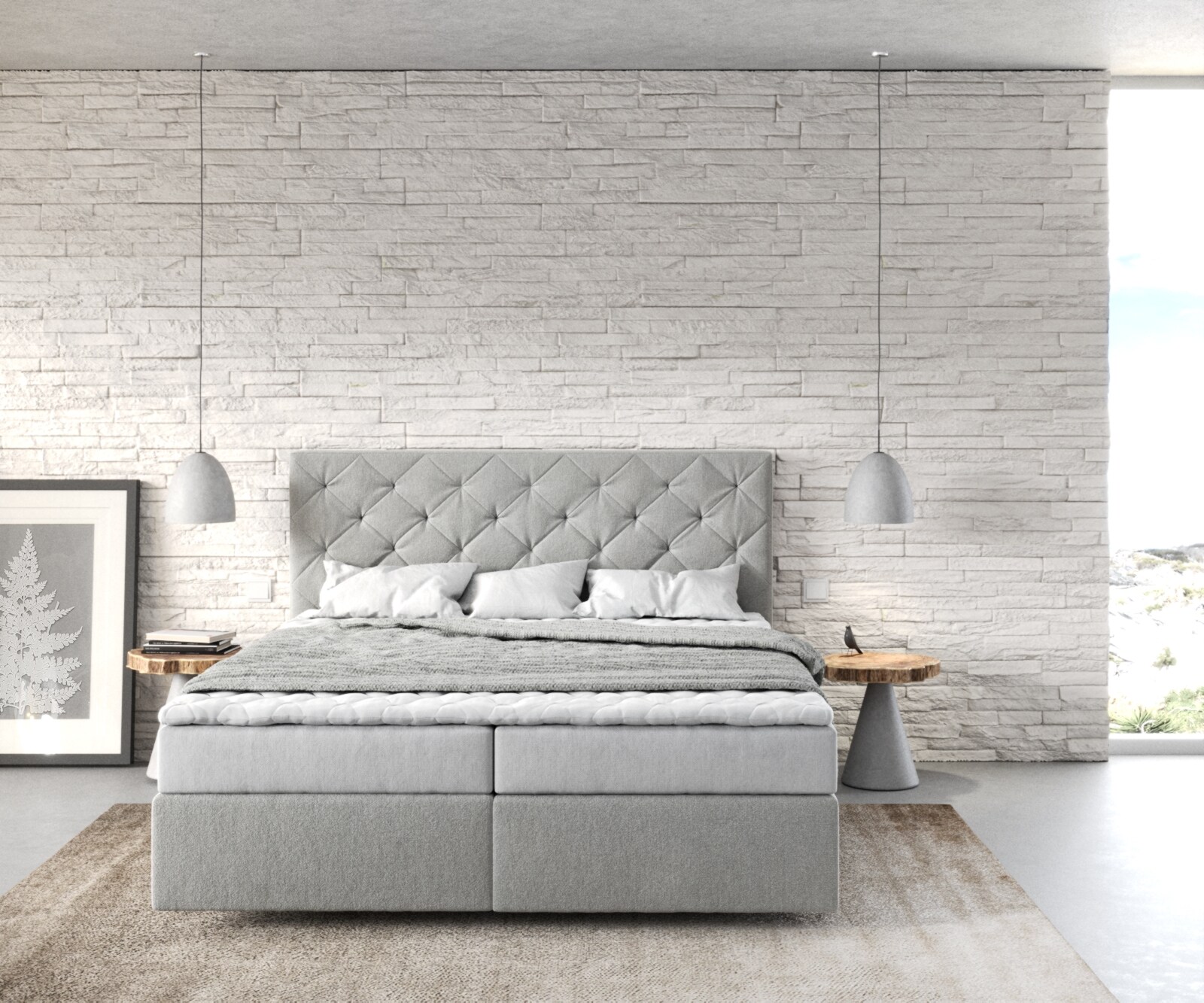 Lit à sommier tapissier Dream-Great 160x200 Microfibre Gris argenté 1