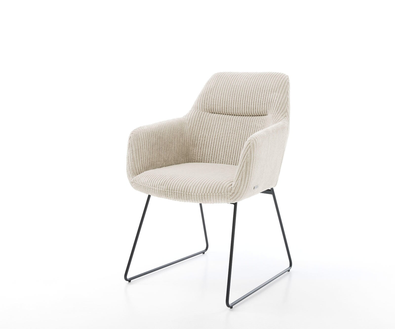 Chaise-de-salle-à-manger Pejo-Flex côtelé beige vintage pied trapèze noir ressorts ensachés