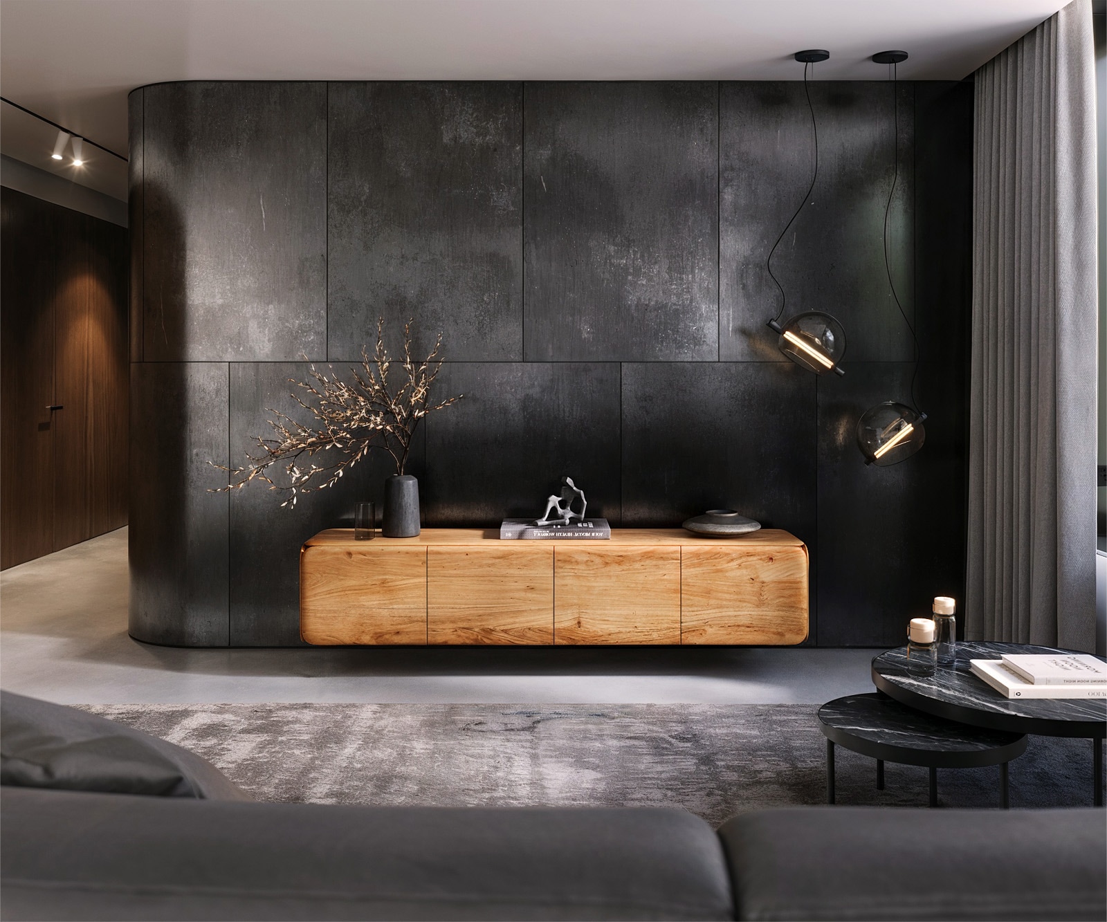 Meuble-TV Shavani 200 cm acacia naturel 4 portes flottantes 4 Meuble-TV Shavani 200 cm acacia naturel 4 portes flottantes 4