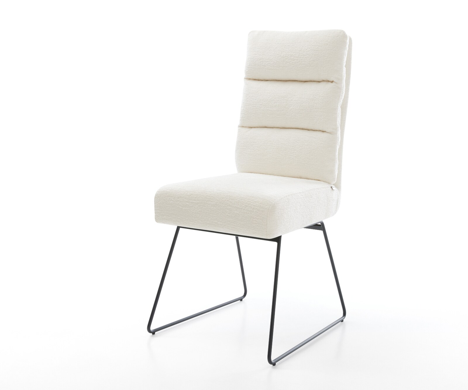 Chaise-de-salle-à-manger Pela-Flex bouclé doux beige pied trapèze noir resorts ensachés 1