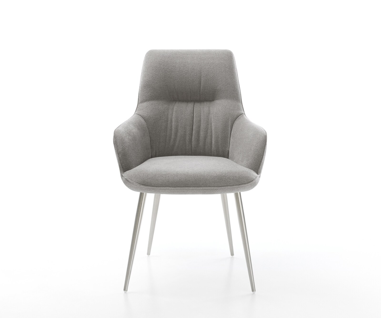 Chaise-de-salle-à-manger Zelia-Flex avec accoudoirs tissu structuré doux gris 4 pieds coniques acier inoxydable resorts ensachés 1