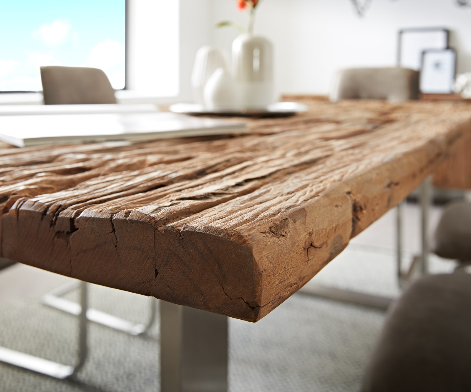 Table-à-manger Reclaimed 200x100 cm aspect vintage acier inoxydable étroit 4 Table-à-manger Reclaimed 200x100 cm aspect vintage acier inoxydable étroit 4