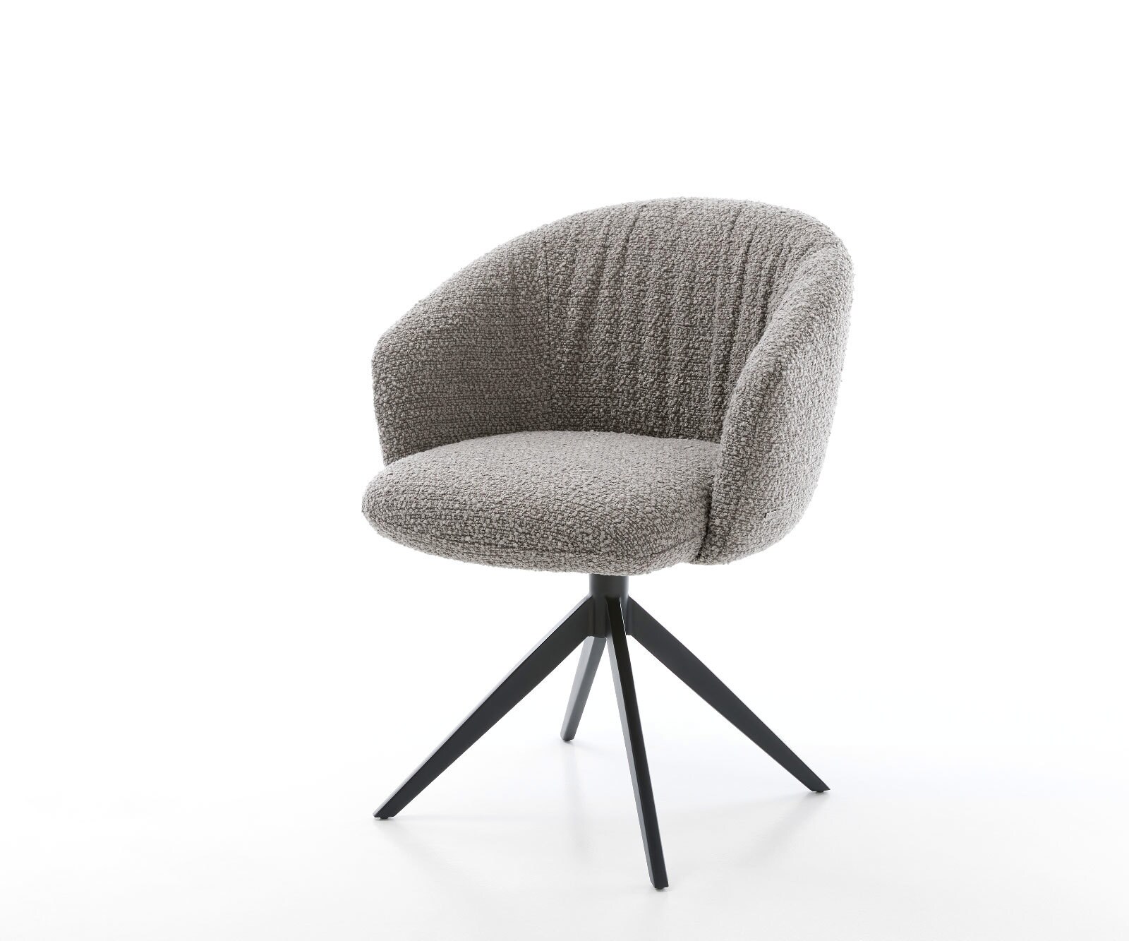 Chaise-pivotante Caja-Flex avec accoudoirs bouclé gris argenté pied croisé large noir pivotement sur 360° ressorts ensachés