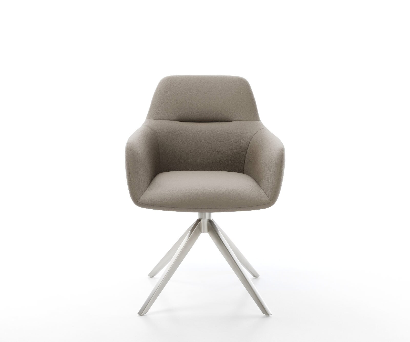 Chaise-pivotante Pejo-Flex cuir de vache couleur boue pied croisé large acier inoxydable brossé pivotement sur 360° fonction bascule ressorts ensachés 2