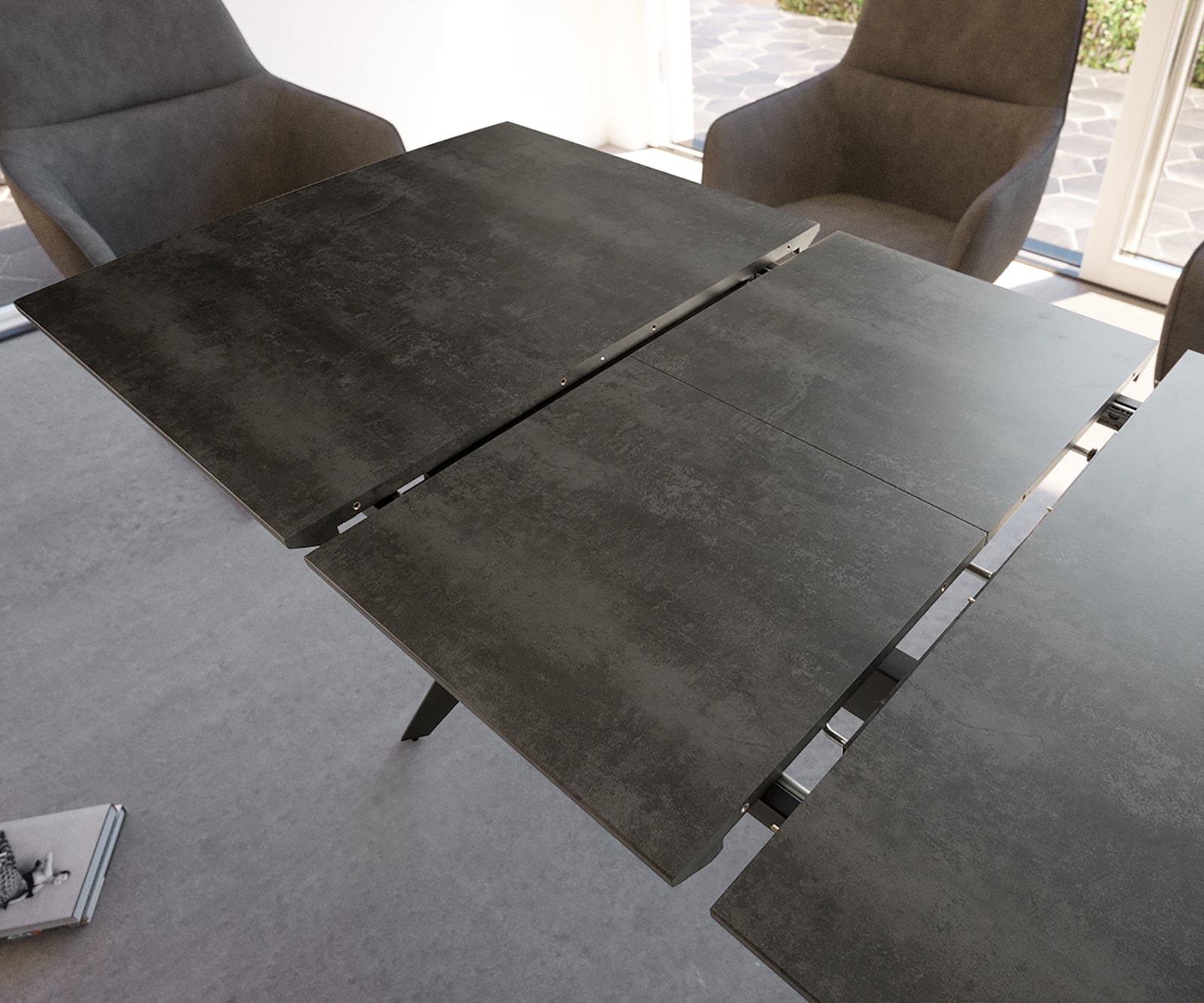 Table-à-manger Edona 160/200x90 cm look céramique gris métal extensible 4 Table-à-manger Edona 160/200x90 cm look céramique gris métal extensible 4