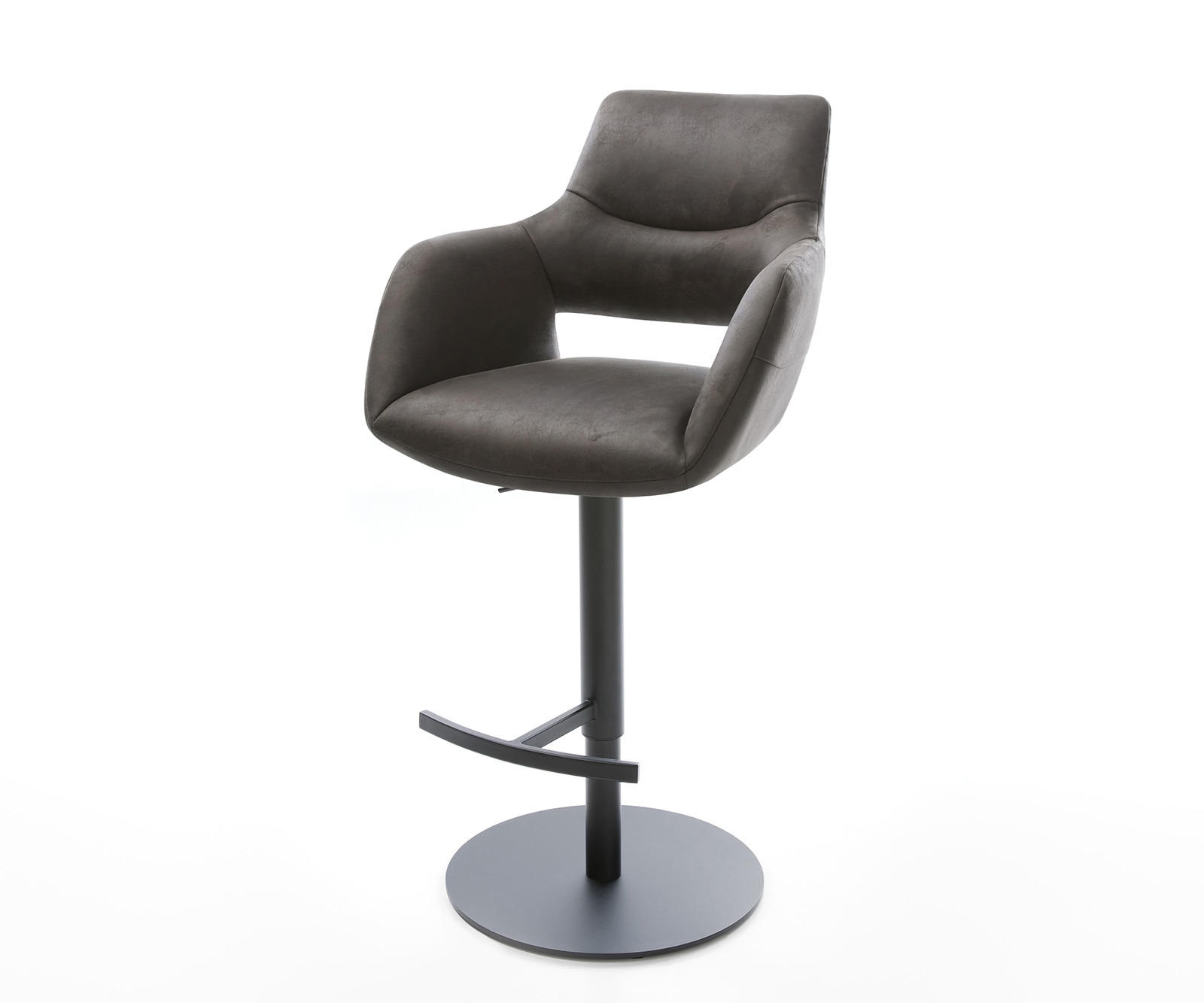 Chaise-de-bar Yago-Flex microfibre anthracite vintage pied pivotant réglable en hauteur métal noir pivotant ressorts ensachés Chaise-de-bar Yago-Flex microfibre anthracite vintage pied pivotant réglable en hauteur métal noir pivotant ressorts ensachés