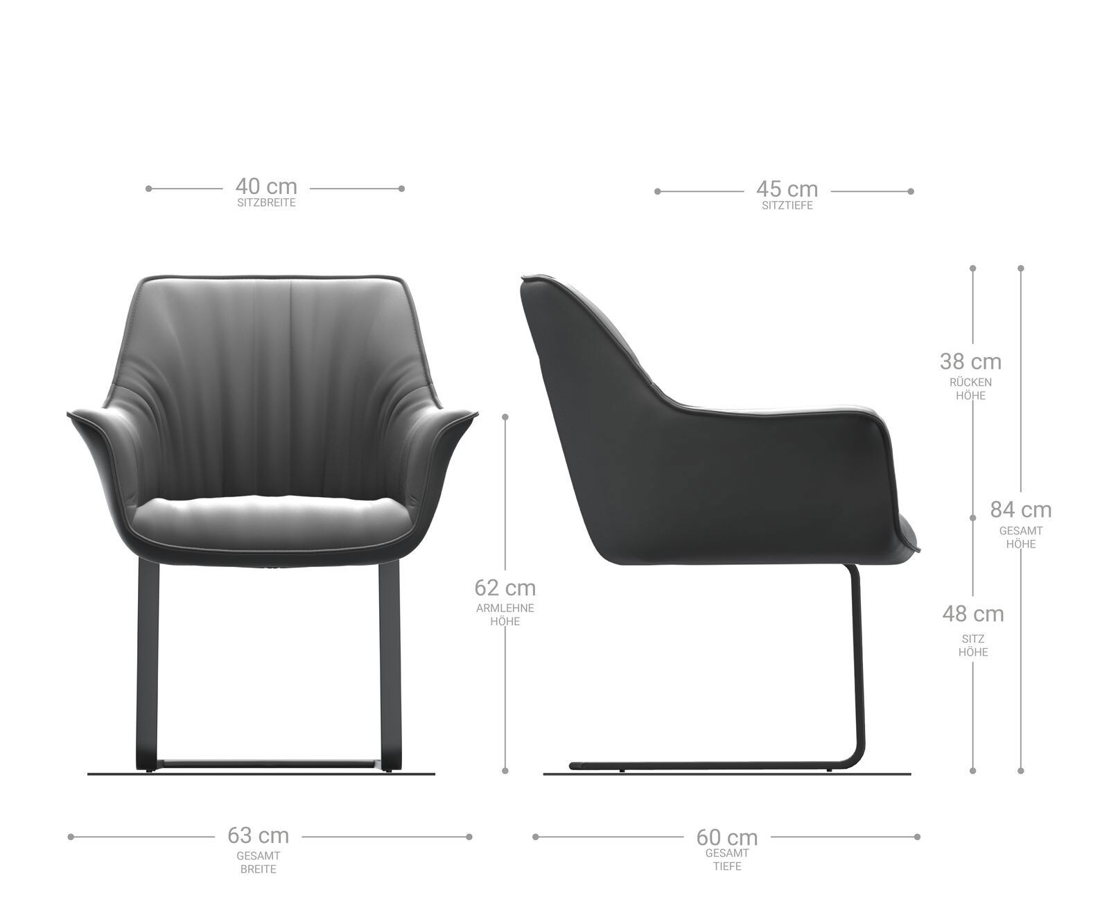 Cantilever Keila-Flex avec accoudoirs velours gris pied cantilever plat acier inoxydable brossé 6