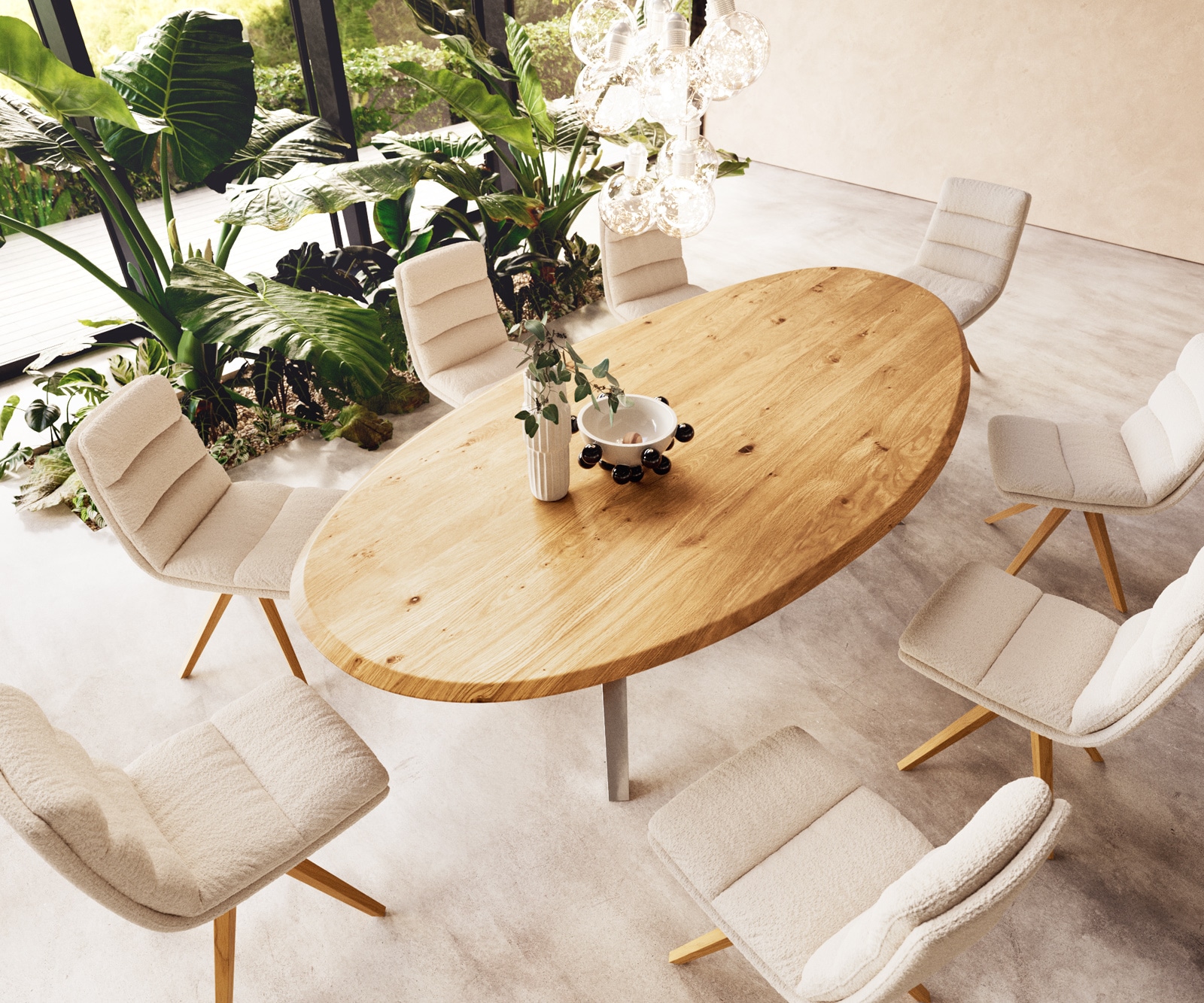 Table à manger Edge ovalee 280x130x2,5 chêne naturee Zenthara Angulaire acier inoxydable Flow-Edge 5