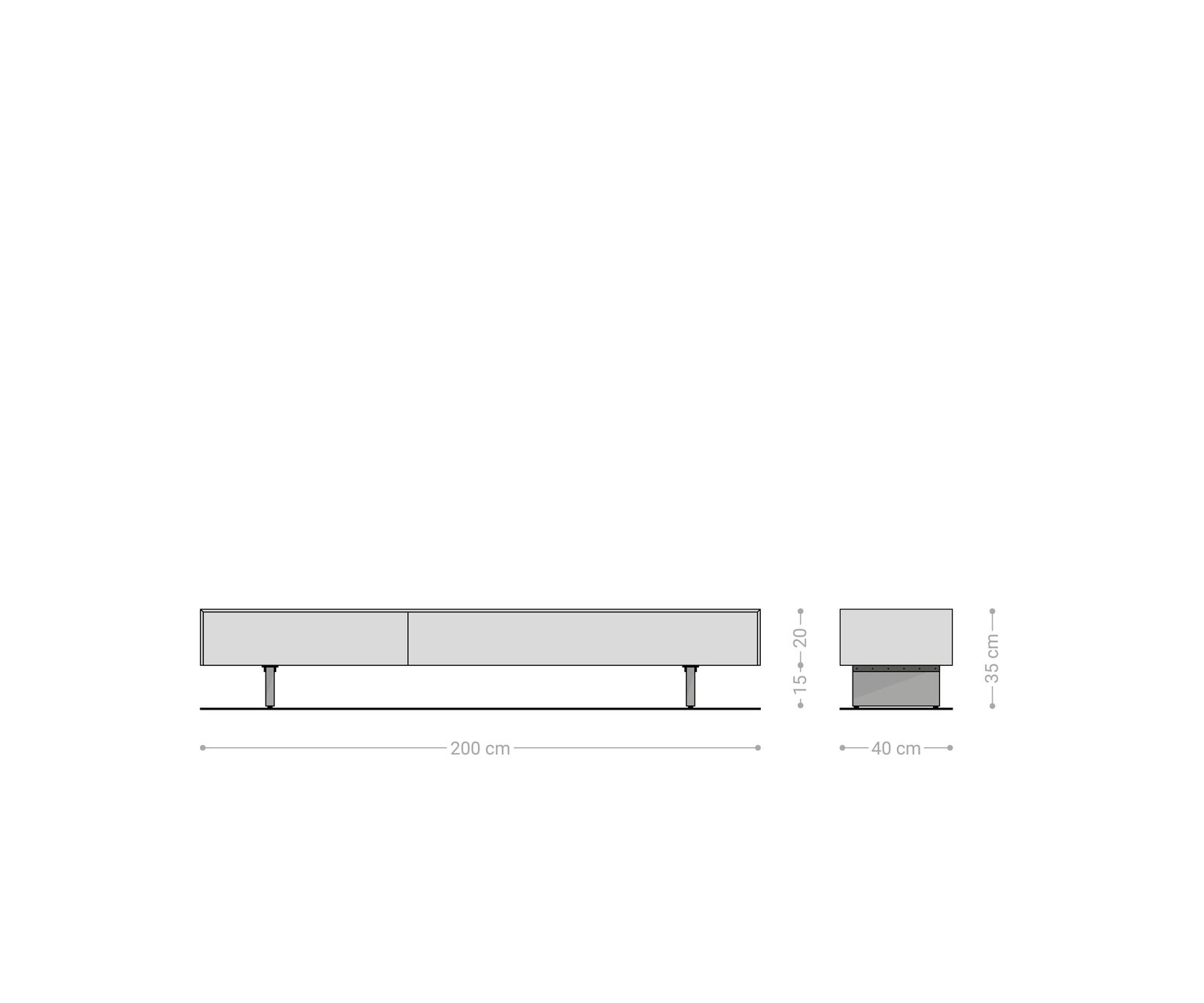 Meuble-TV Cuor 200 cm Céramique Béton gris 1 Clapet 1 Tiroir Pied optique flottant Verre acrylique 8