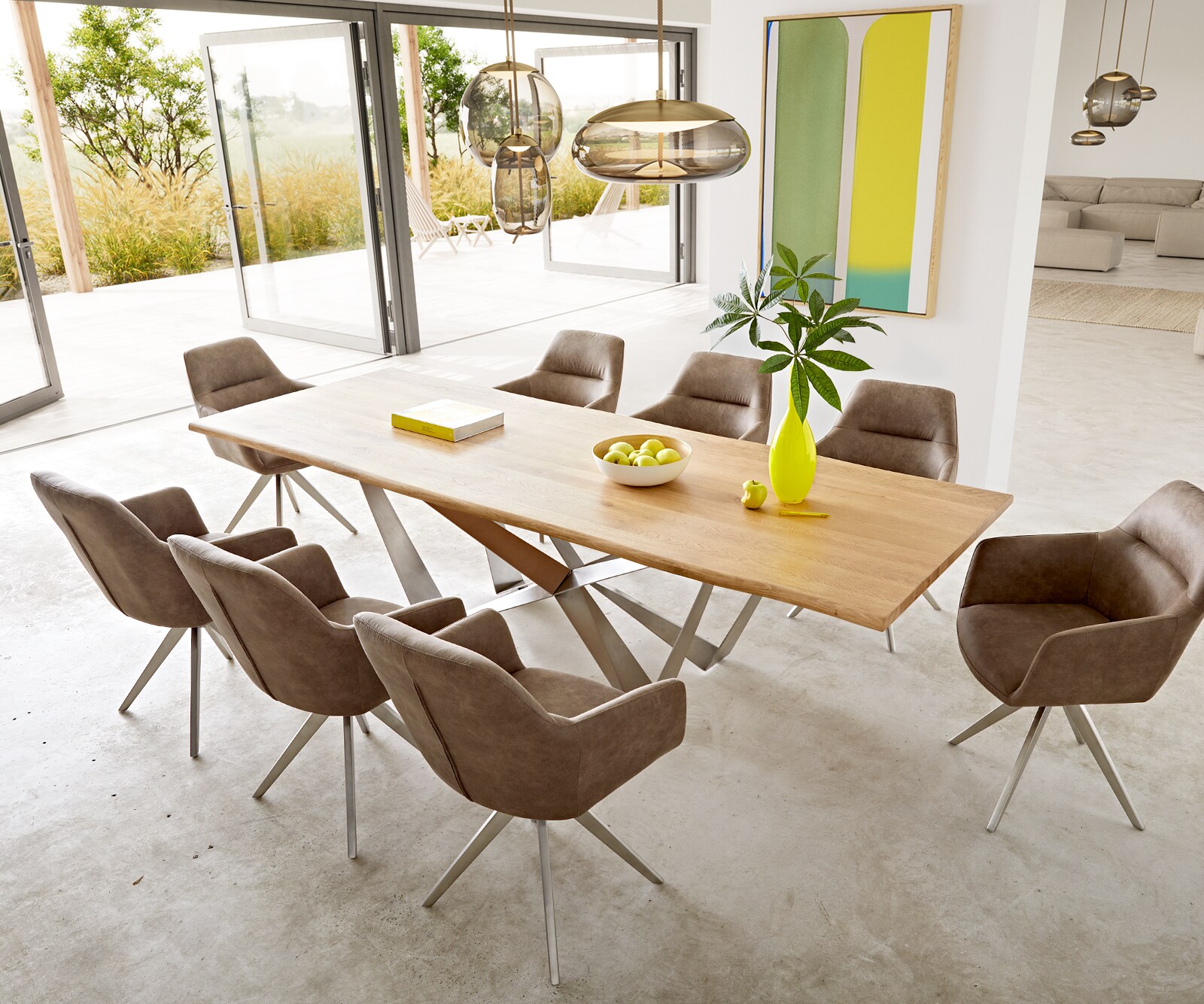 Table à manger Edge 260x100x2,5-3 chêne nature Spider acier plat acier inoxydable Live-Edge 8