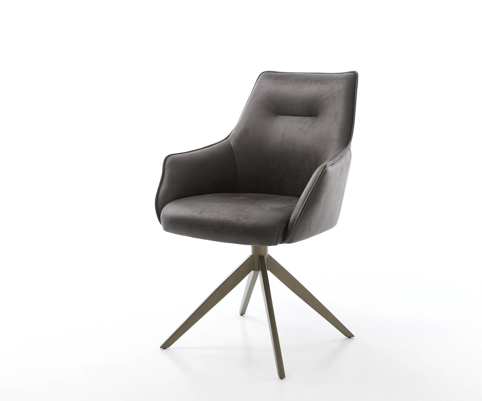 Chaise-pivotante Alja-Flex avec accoudoirs microvelours anthracite vintage pied croisé large aspect titane pivotement sur 360° ressorts ensachés