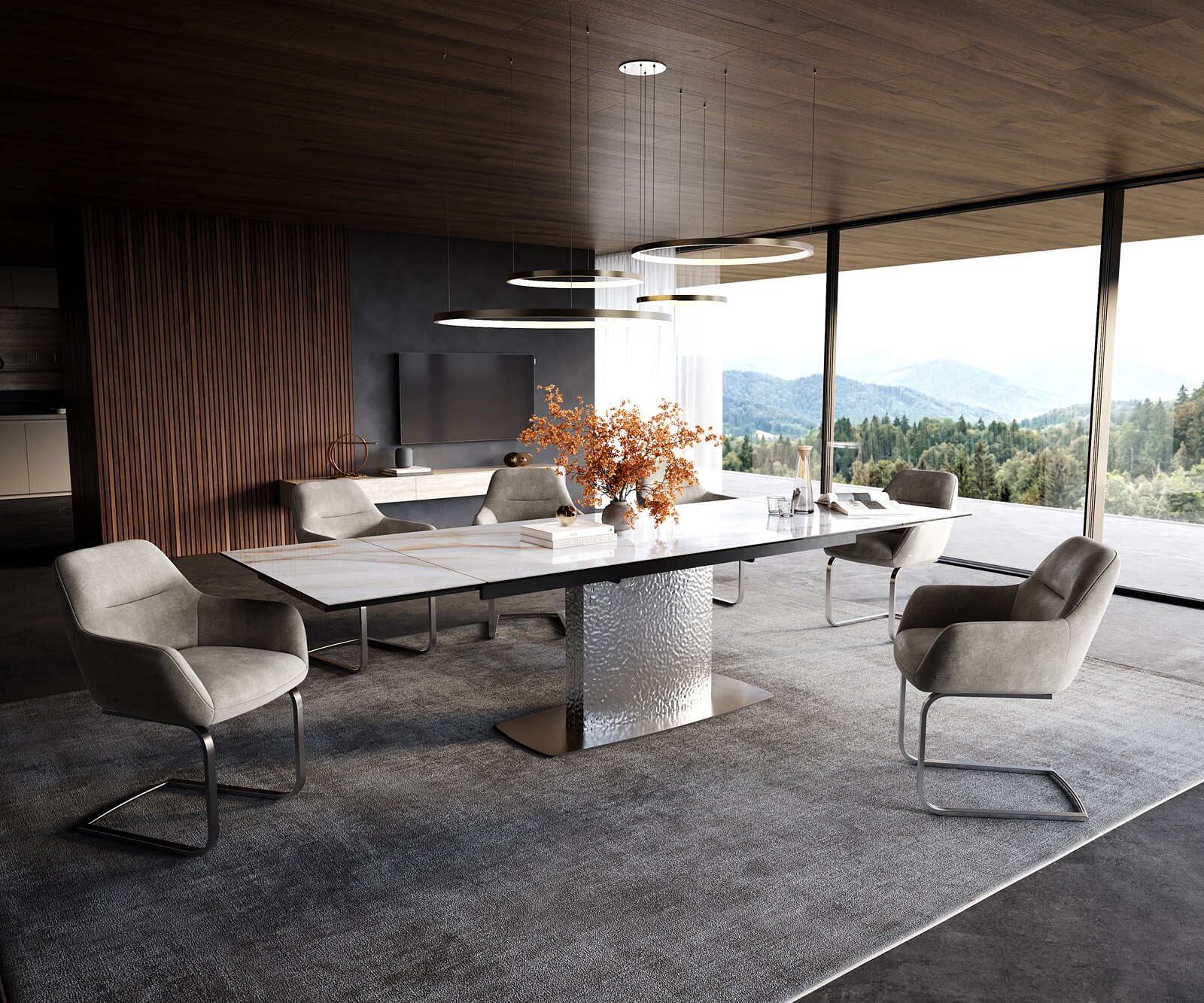 Table à manger extensible Edge 200-300x100 cm céramique Onyx Pearl Wave inox 6
