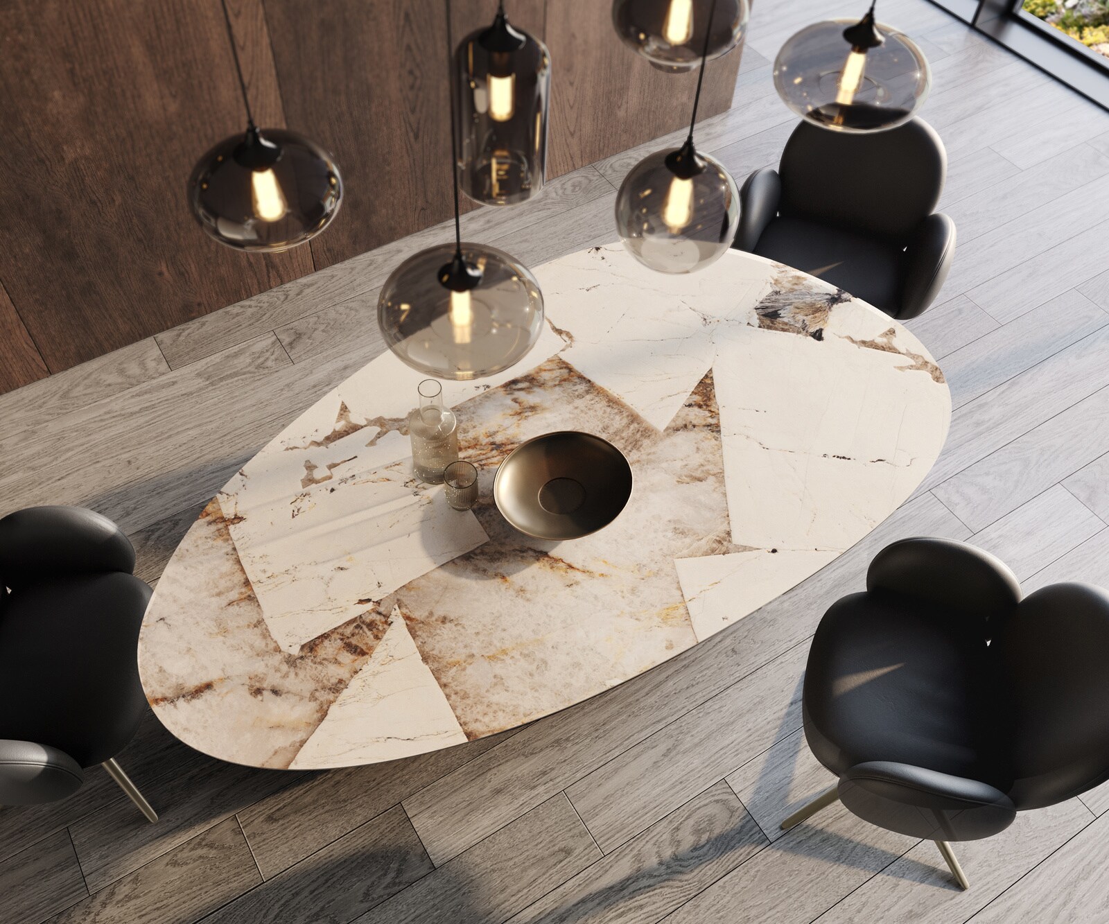 Table à manger Edge ovalee 220x120 céramique Iris FMG Patagonia Lappato Troa métal effet finition titanee 4