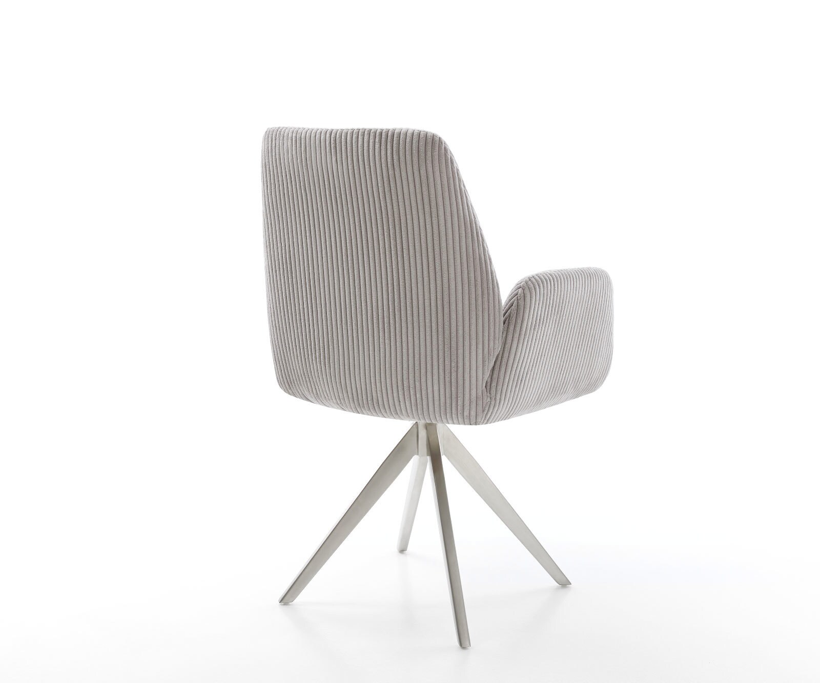 Chaise-de-salle-à-manger Zoa-Flex côtelé gris argenté pied croisé angulaire acier inoxydable brossé ressorts ensachés 4 Chaise-de-salle-à-manger Zoa-Flex côtelé gris argenté pied croisé angulaire acier inoxydable brossé ressorts ensachés 4