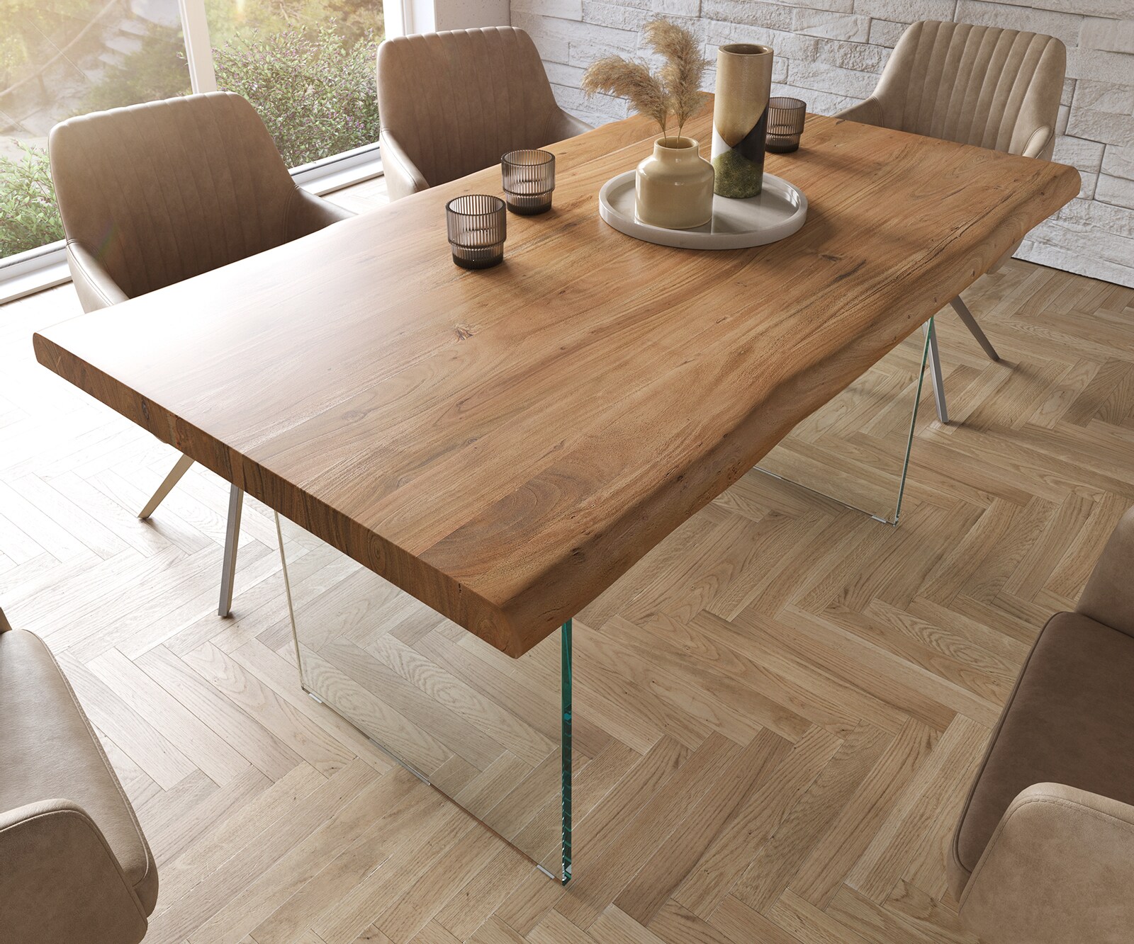 Table à manger Edge 160x90 XL acacia nature verre Live-Edge 3