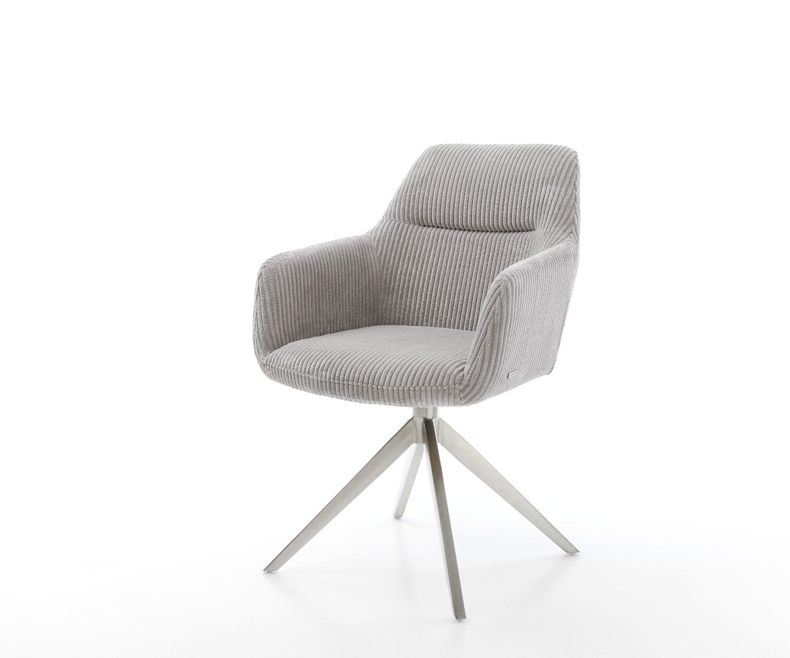 Chaise-pivotante Pejo-Flex côtelé gris argenté pied croisé large acier inoxydable brossé pivotement sur 360° fonction bascule ressorts ensachés Chaise-pivotante Pejo-Flex côtelé gris argenté pied croisé large acier inoxydable brossé pivotement sur 360° fonction bascule ressorts ensachés