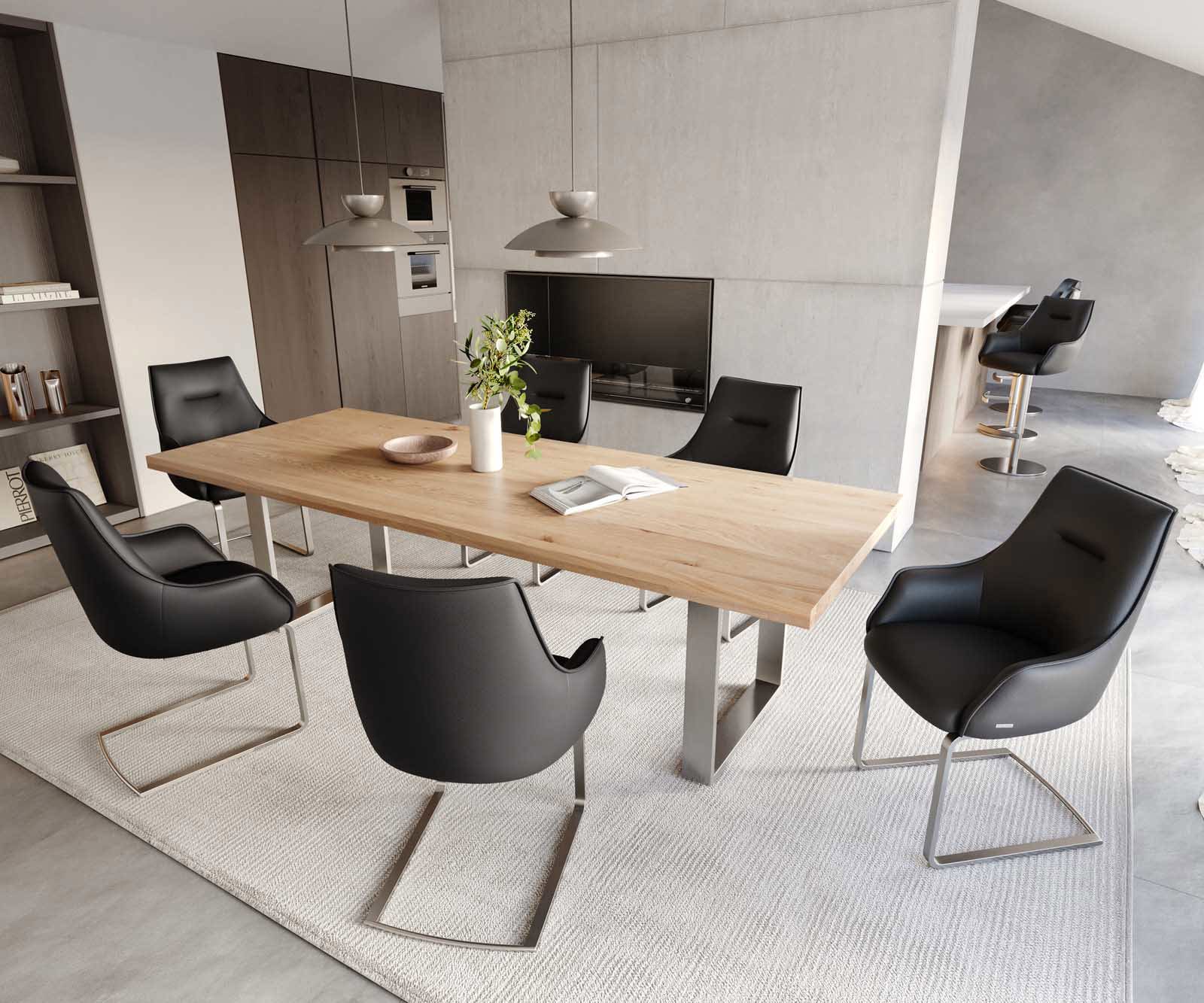 Cantilever Alja-Flex avec accoudoirs cuir de vache noir pied cantilever plat acier inoxydable brossé ressorts ensachés 3 Cantilever Alja-Flex avec accoudoirs cuir de vache noir pied cantilever plat acier inoxydable brossé ressorts ensachés 3