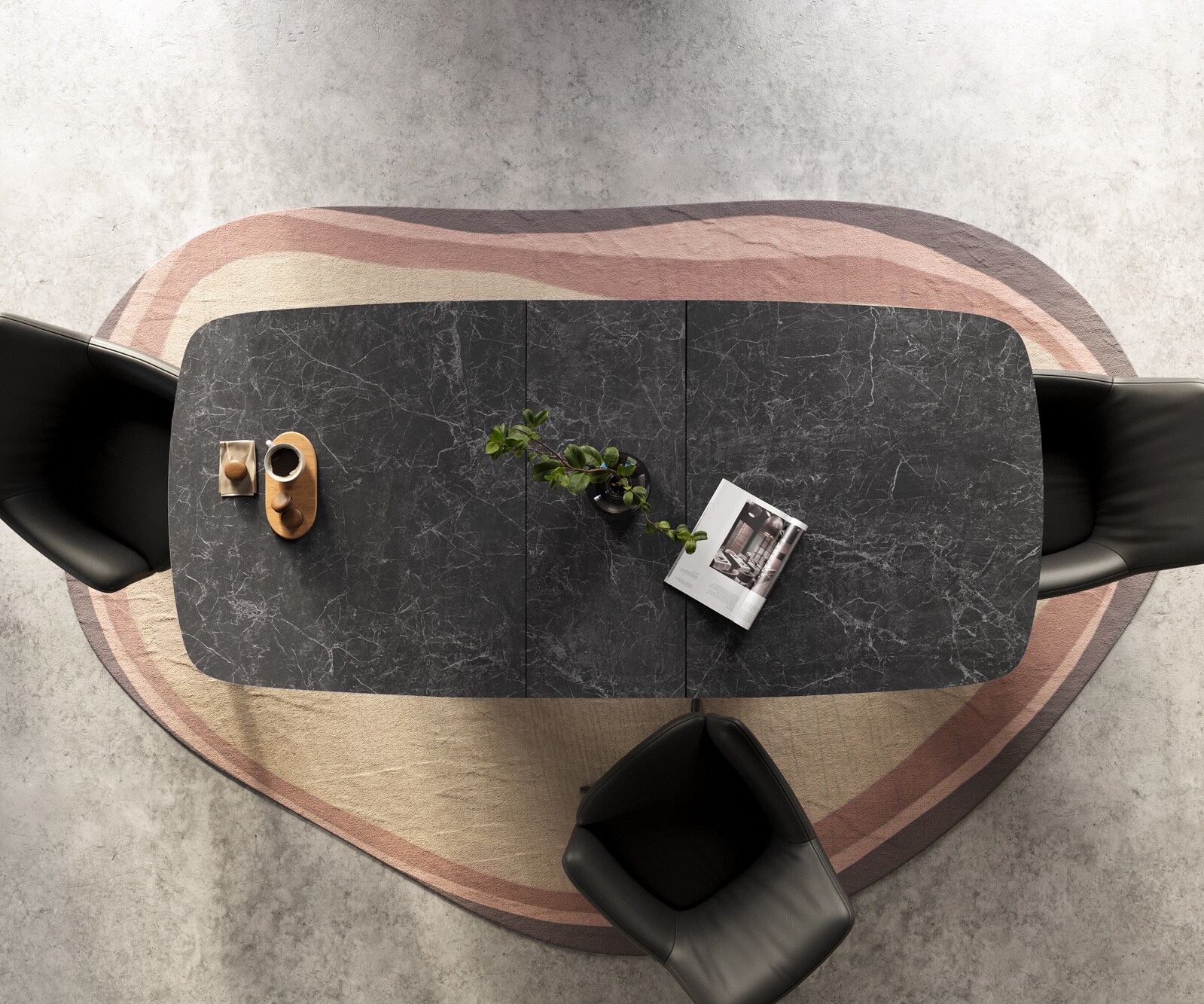 Table à manger Edge Boot 180-220x100 cm Céramique Laminam® Nero Greco Anthracite piètement en W Noir extensible 7