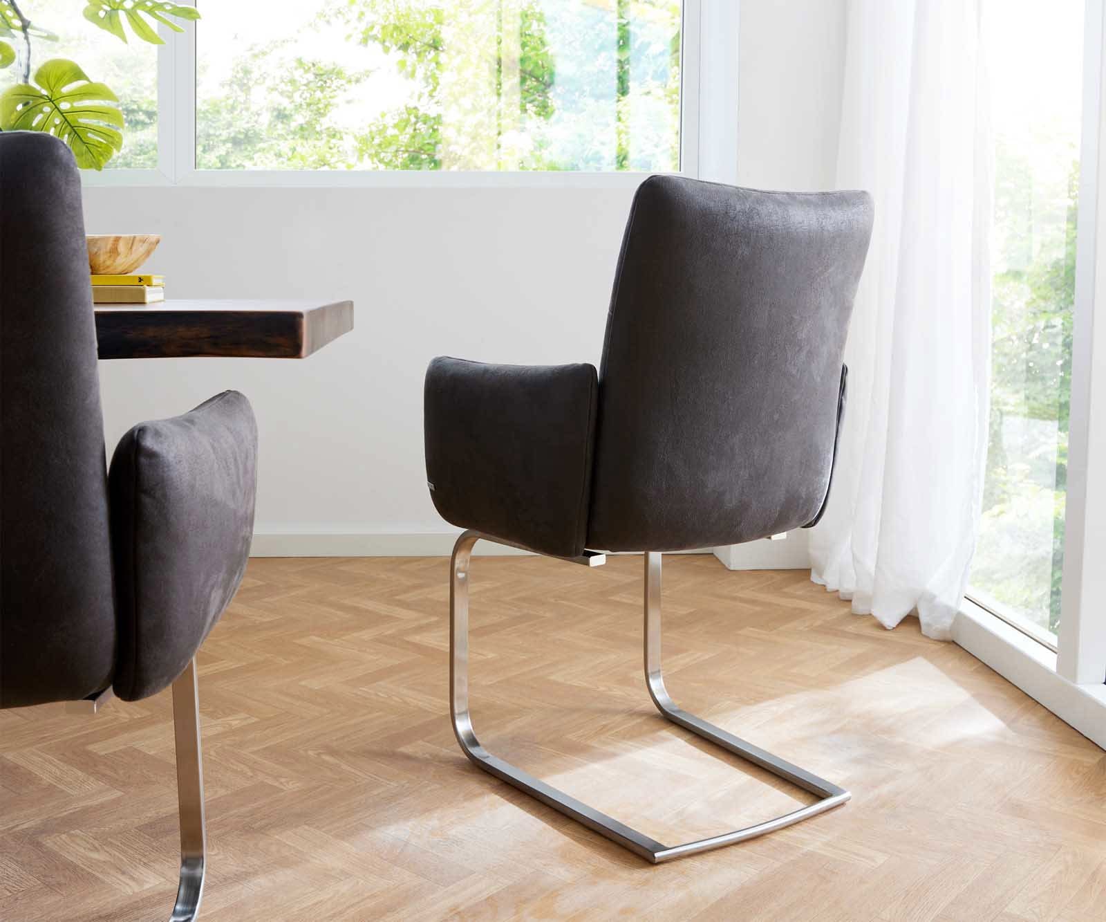 Cantilever Jova-Flex avec accoudoirs microvelours anthracite vintage pied cantilever plat acier inoxydable brossé ressorts ensachés 4 Cantilever Jova-Flex avec accoudoirs microvelours anthracite vintage pied cantilever plat acier inoxydable brossé ressorts ensachés 4