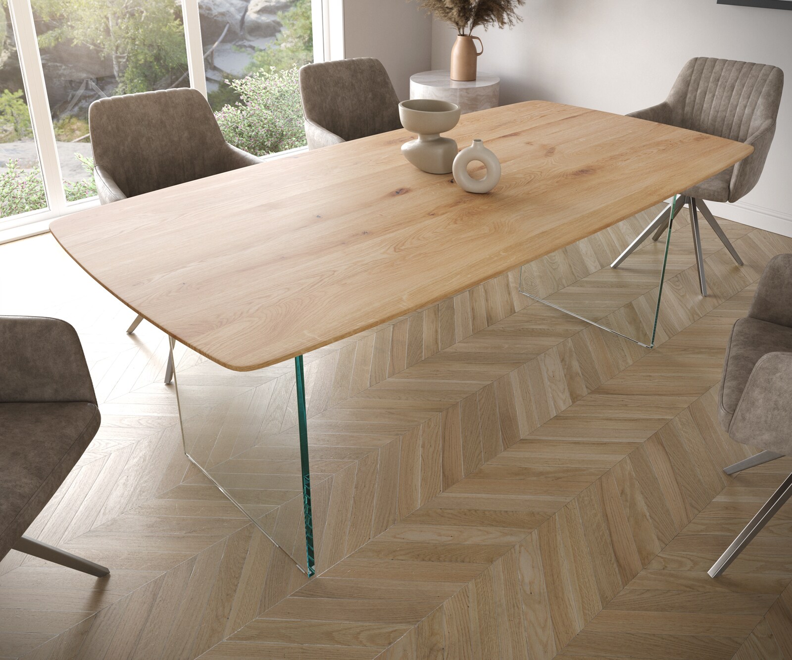 Table à manger Edge Boot 200x100x2,5-3 chêne nature verre bord suisse 3