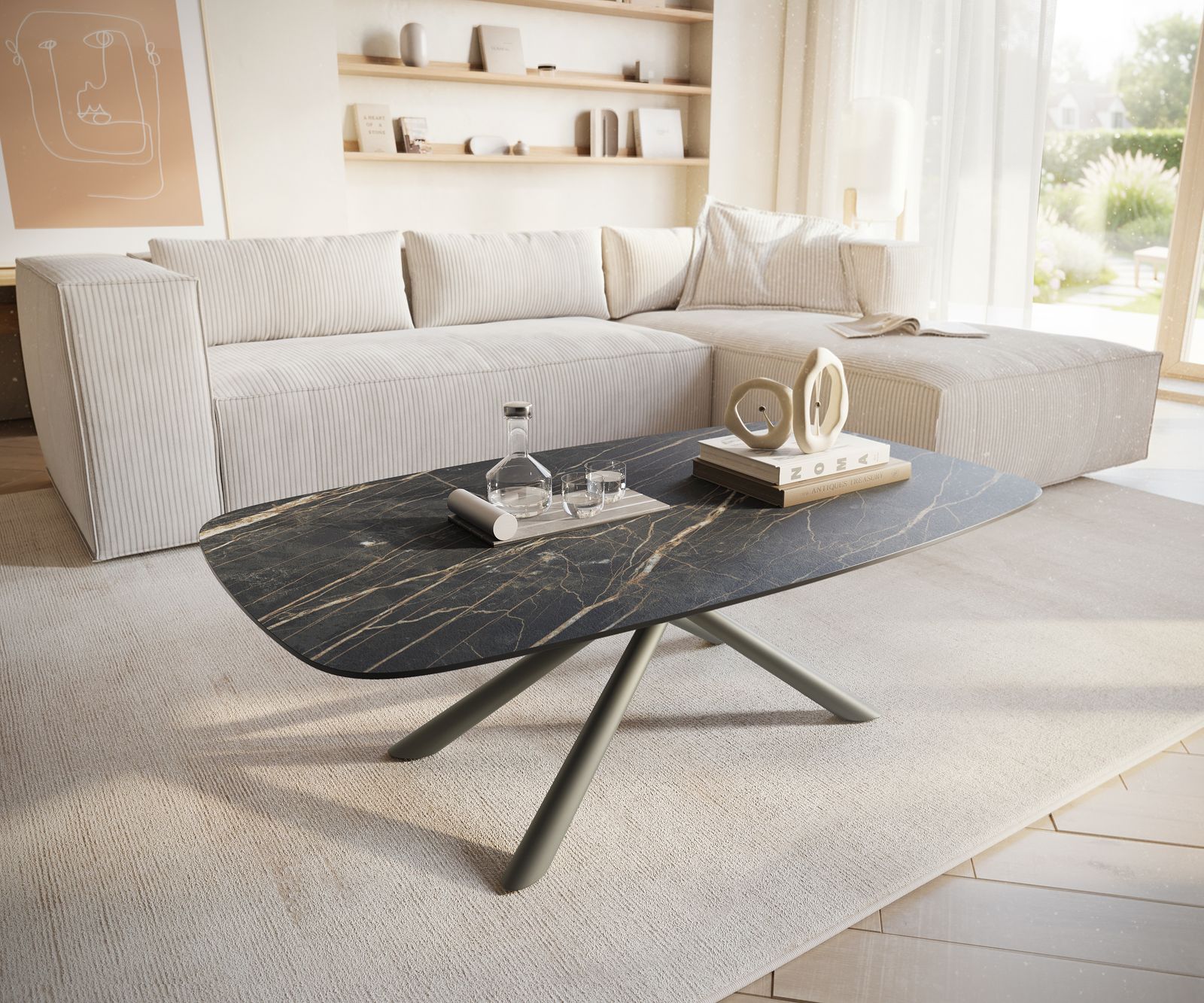 Table basse Edge Boot 120x70 cm céramique Laminam® Noir Desir brun Sarity Metall finition effet titane 1