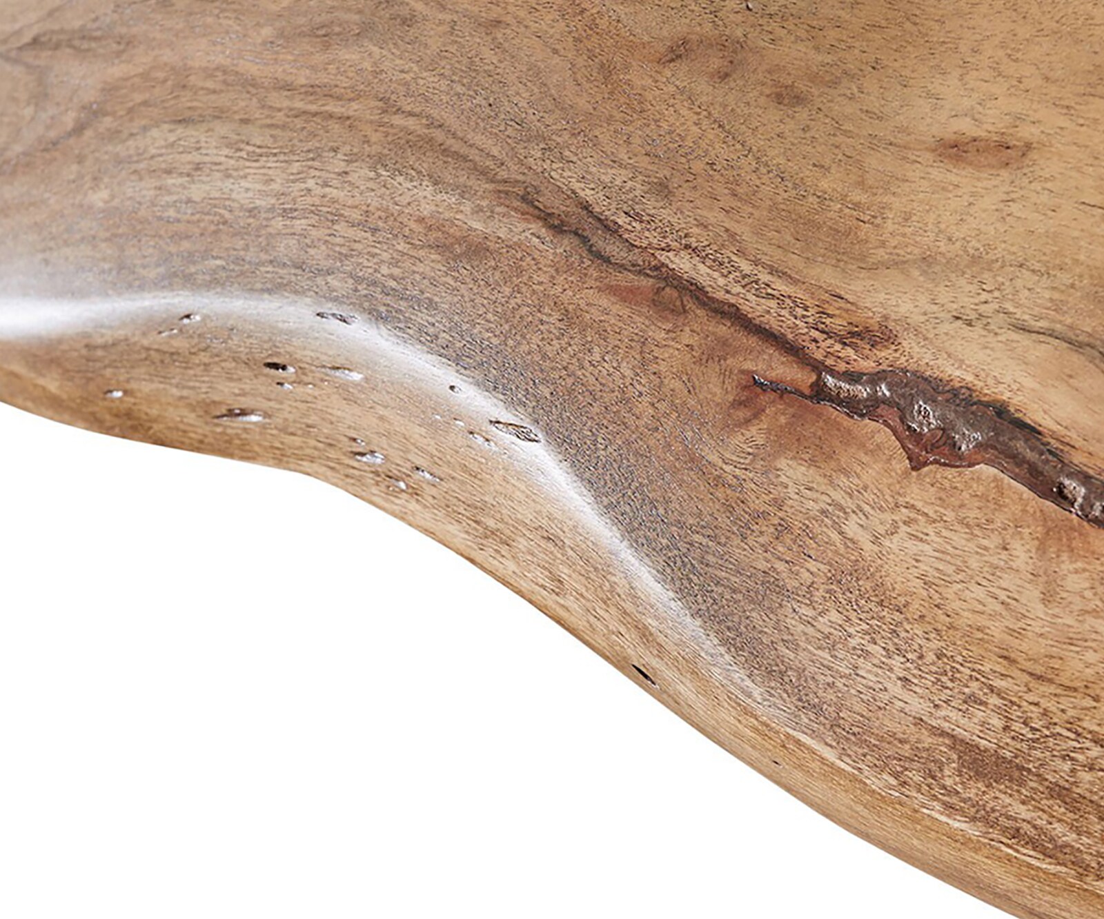 Table-à-manger Edge 260x100cm acacia nature acier inoxydable argent incliné Live-Edge 4