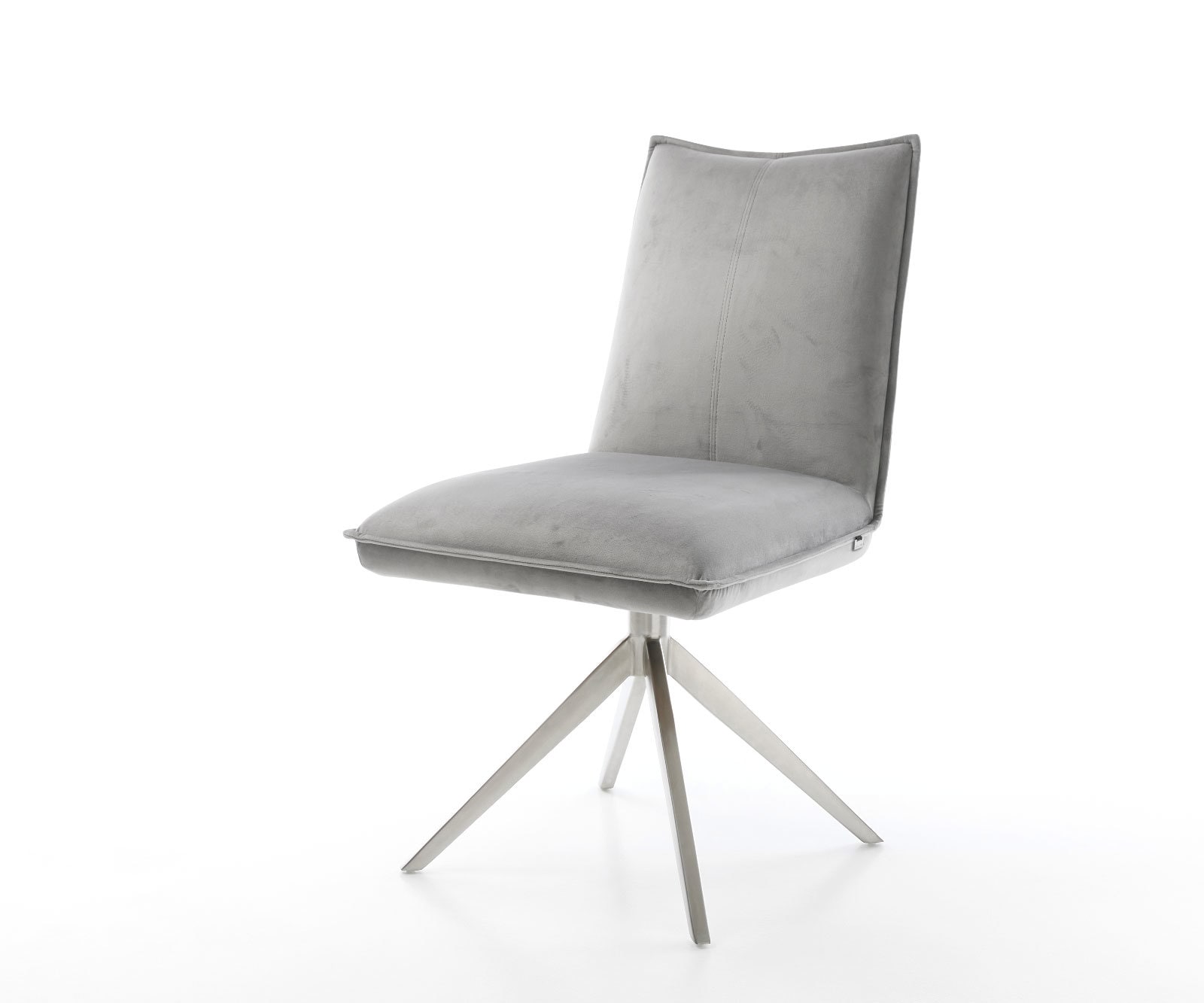 Chaise-pivotante Lelio-Flex velours gris pied croisé large acier inoxydable brossé pivotement sur 360° fonction bascule ressorts ensachés 1