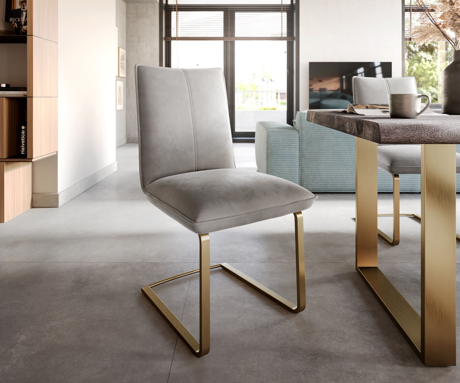 Cantilever Lelio-Flex velours gris pied cantilever plat or ressorts ensachés