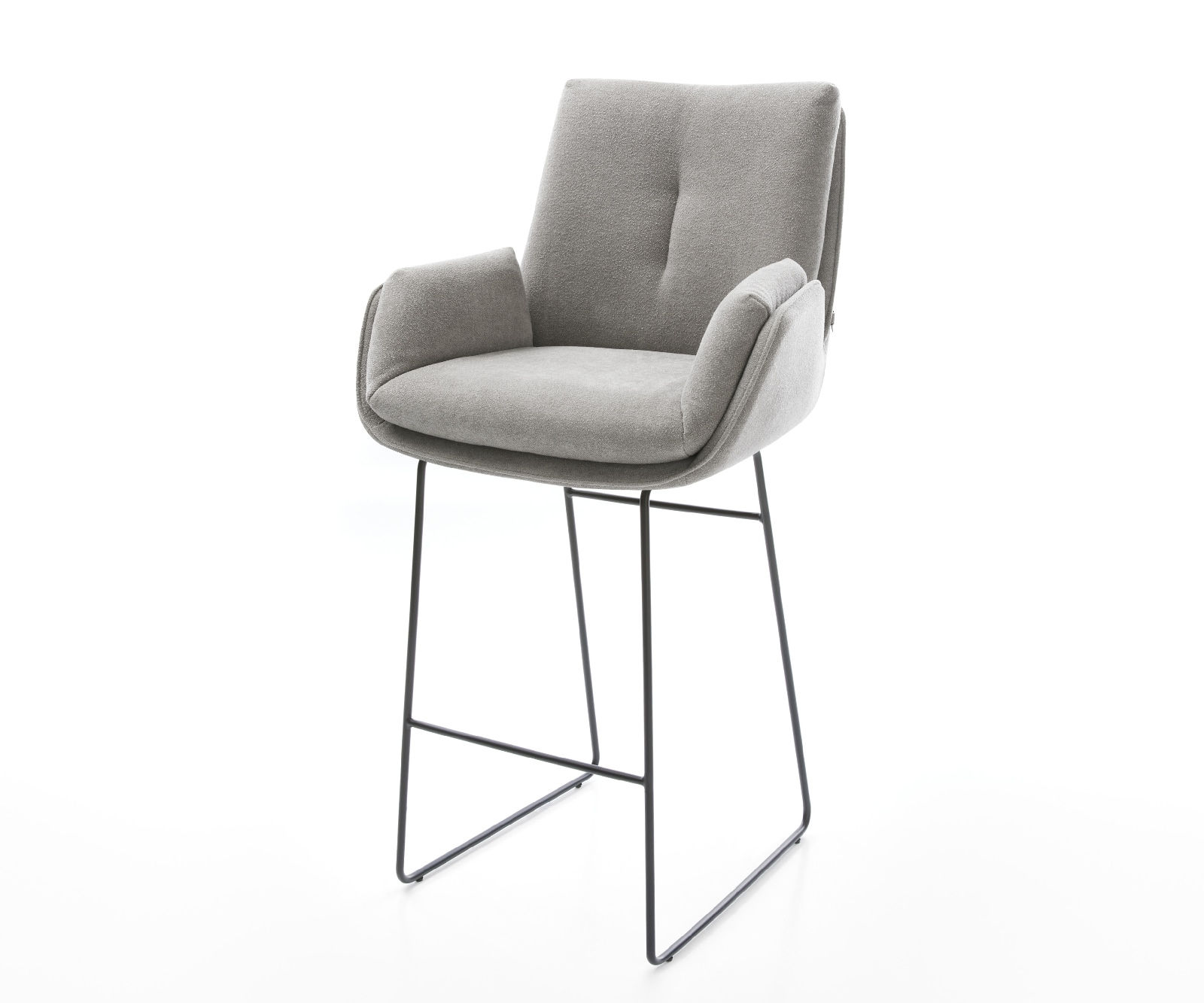 Chaise-de-bar Clea-Flex, tissu structuré gris clair, piètement luge en métal, assise à ressorts ensachés 1