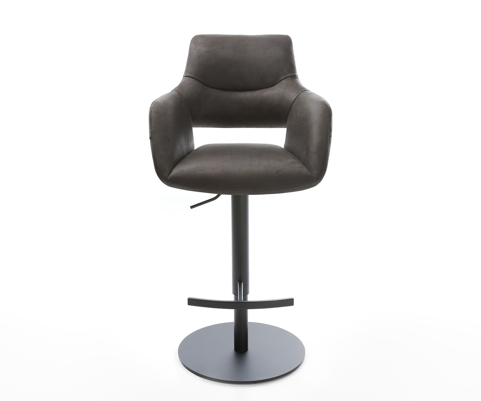 Chaise-de-bar Yago-Flex microfibre anthracite vintage pied pivotant réglable en hauteur métal noir pivotant ressorts ensachés 1