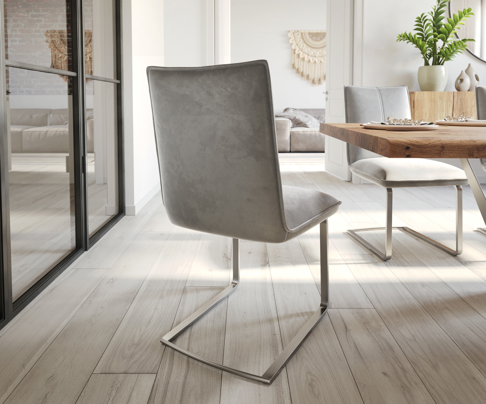 Cantilever Lelio-Flex velours gris pied cantilever plat acier inoxydable brossé ressorts ensachés 4 Cantilever Lelio-Flex velours gris pied cantilever plat acier inoxydable brossé ressorts ensachés 4