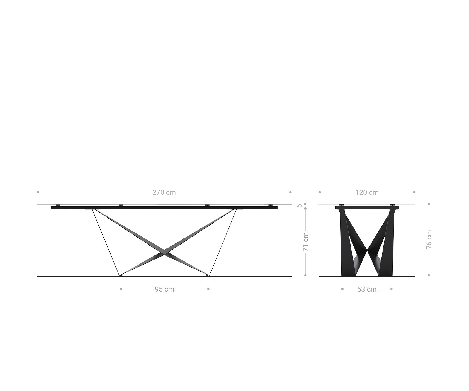 Table à manger Edge Boot 270x120 cm Céramique Iris FMG Onice Grigio Spider Métal Finition effet Titan 8