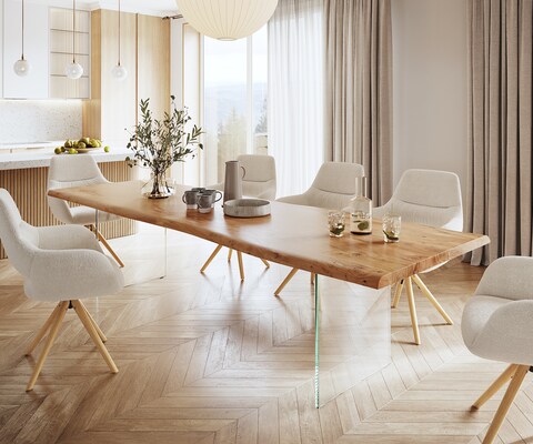 Table à manger Edge 300x100 XL acacia nature verre Live-Edge
