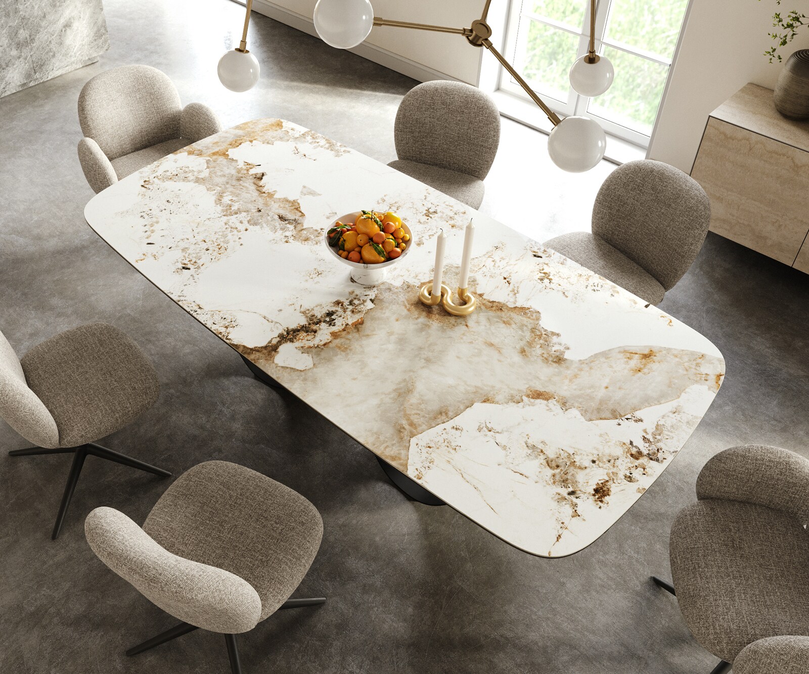 Table à manger Edge Boot 240x120 cm Céramique Minas Melange Blanc-Beige Infinity Métal Noir 3