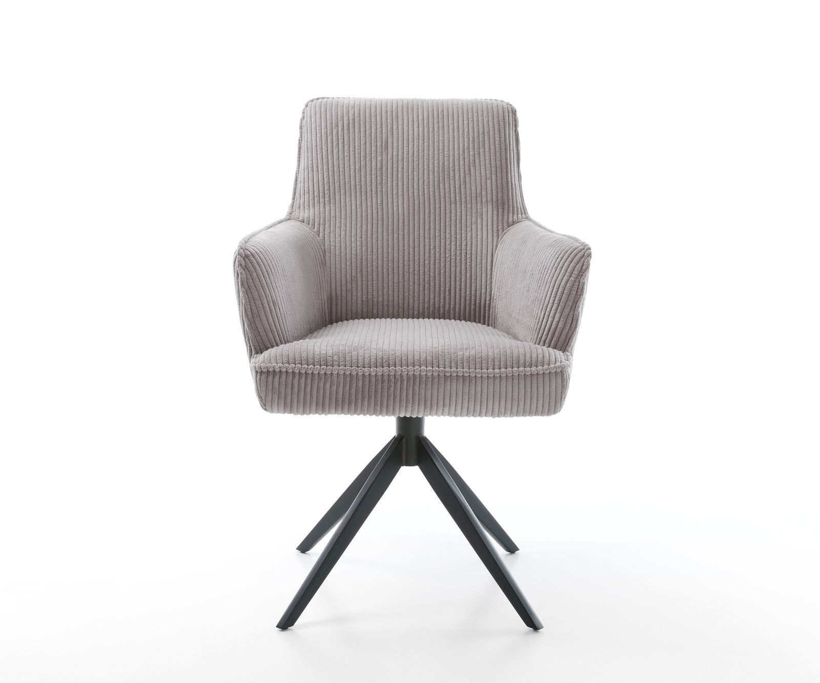 Chaise-pivotante Heira-Flex avec accoudoirs côtelé gris argenté pied croisé large noir pivotement sur 360° ressorts ensachés 2