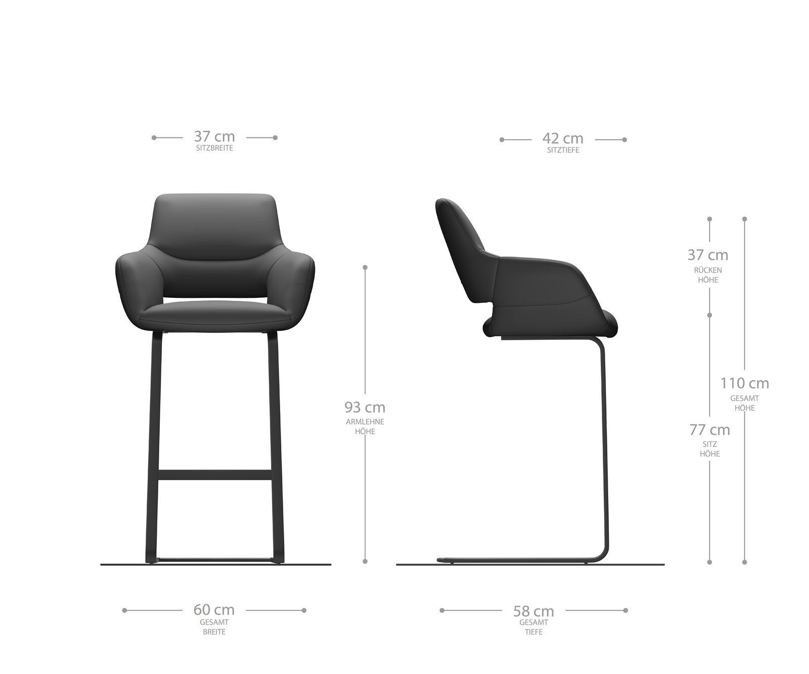 Chaise-de-bar Yago-Flex Bouclé Gris argenté Piétement luge plat Métal noir Ressorts ensachés 5
