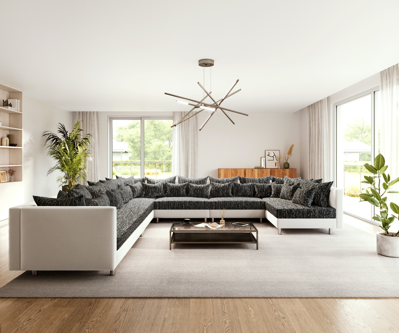 Canapé Panoramique Clovis XXL blanc noir pouf gauche 1 Canapé Panoramique Clovis XXL blanc noir pouf gauche 1