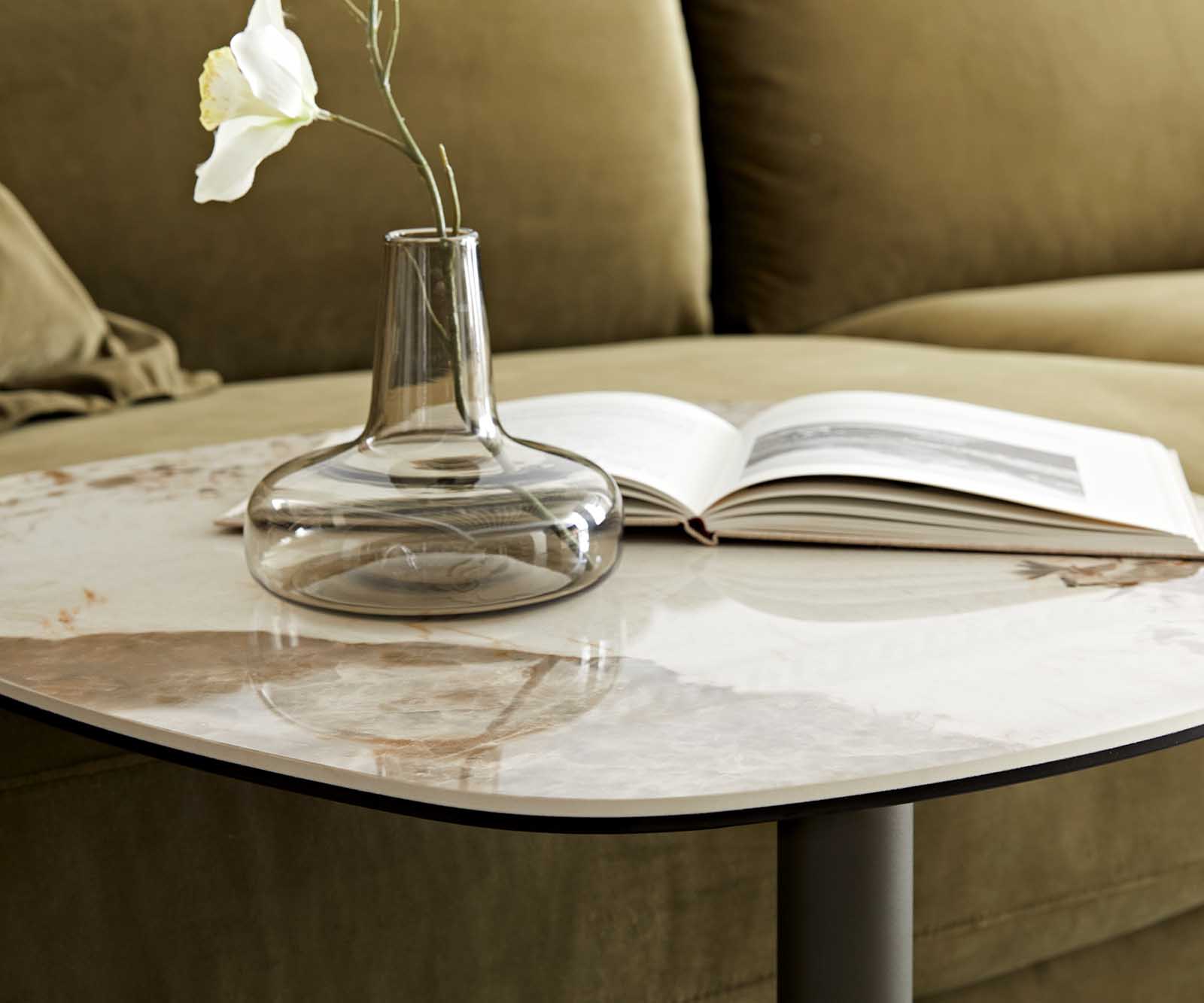 Table d'appoint Elenya 60x60 cm céramique Minas Melange blanc-beige piètement effet titane 5