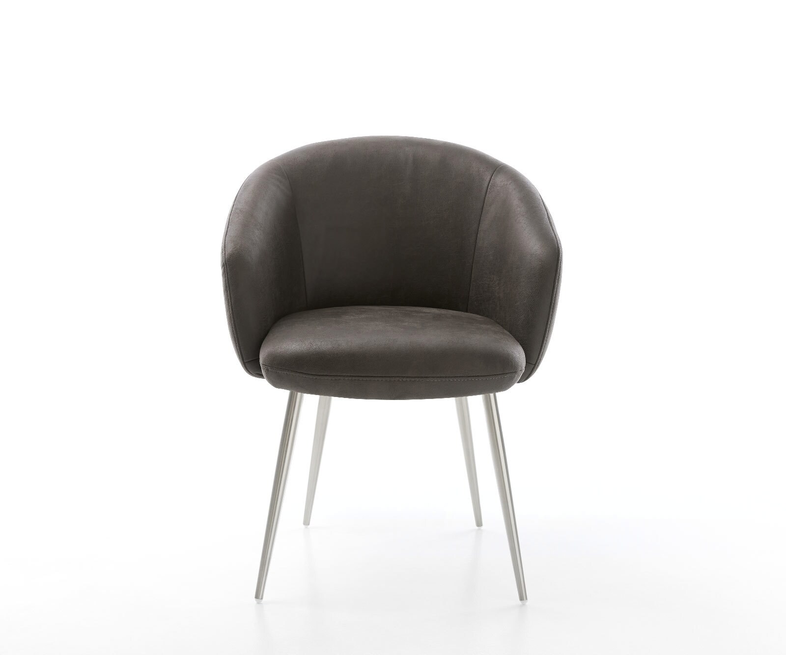 Chaise-de-salle-à-manger Caja-Flex avec accoudoirs microvelours anthracite vintage 4 pieds coniques acier inoxydable brossé ressorts ensachés 2