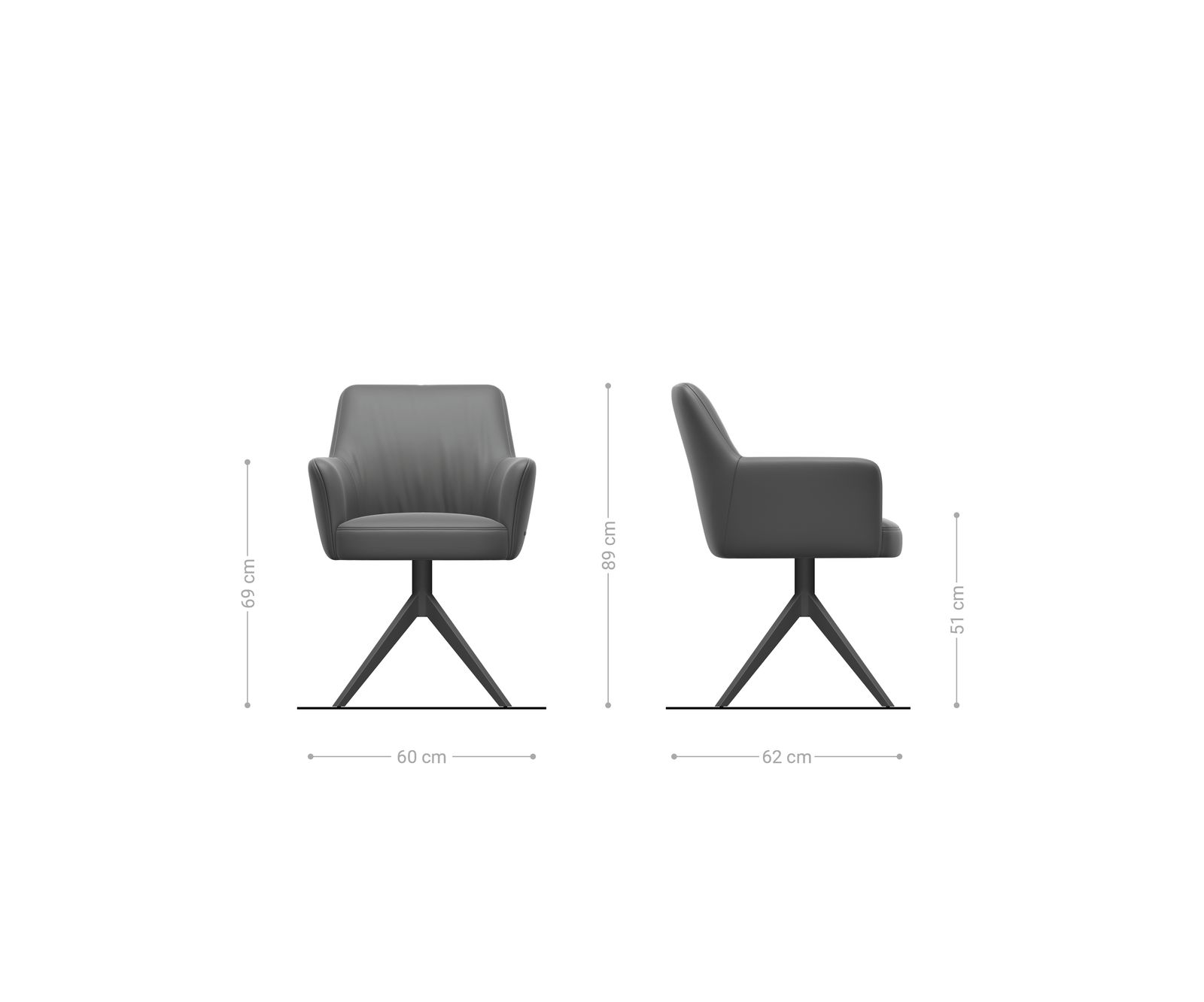 Chaise-pivotante Xana-Flex avec accoudoirs cuir de vache noir pied croisé large grafiete pivotement sur 360° fonction bascule ressorts ensachés 6