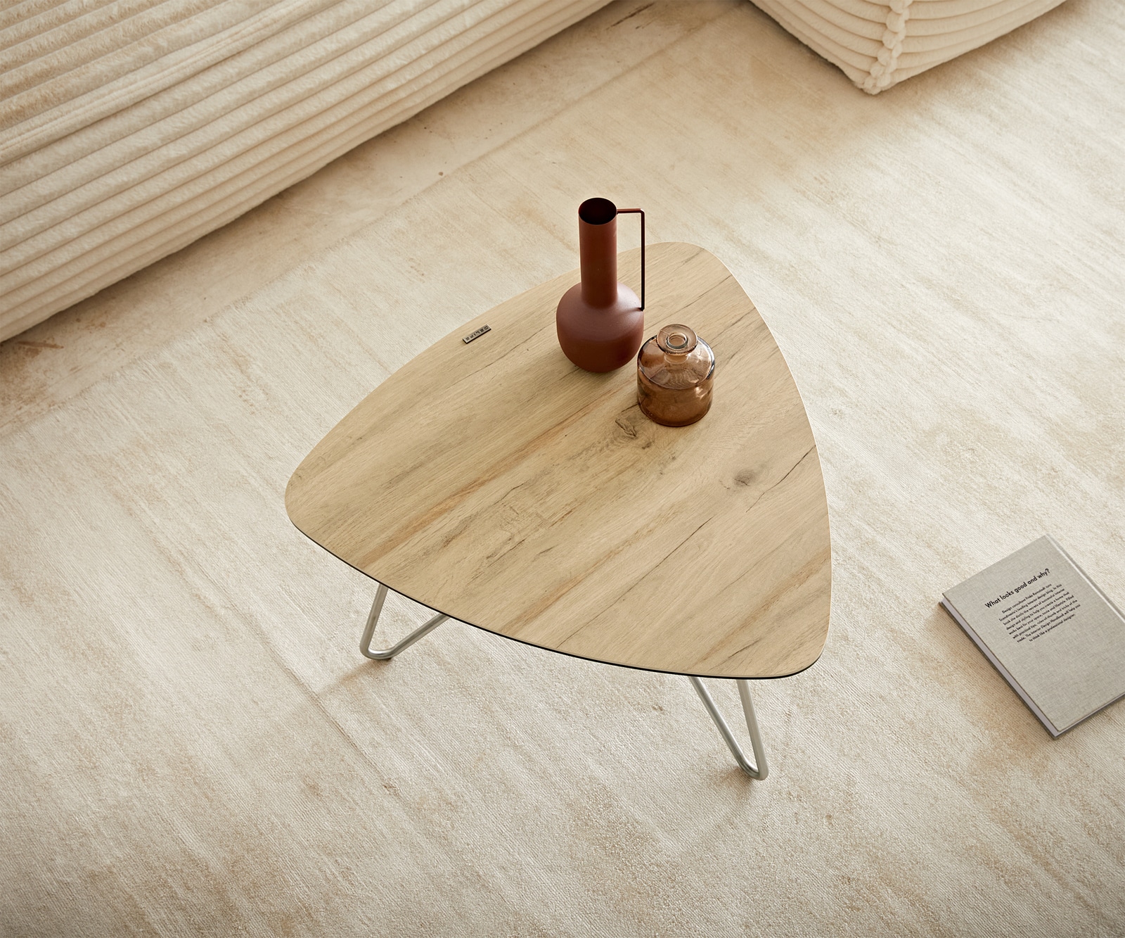 Table-basse Ekrem 65x65 cm céramique Laminam® Sabbia couleur chêne piètement croisé rond acier inoxydable 4
