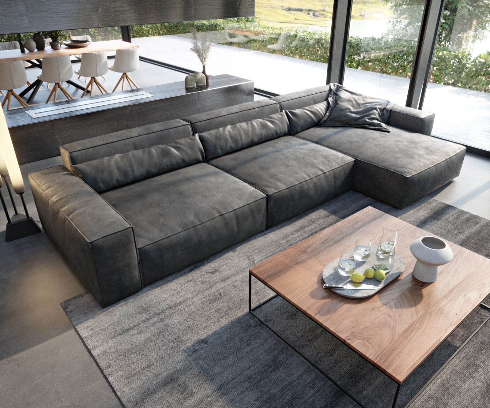 Canapé d'angle Sirpio XL 370x170 cm Cuir synthétique Vintage Anthracite 3
