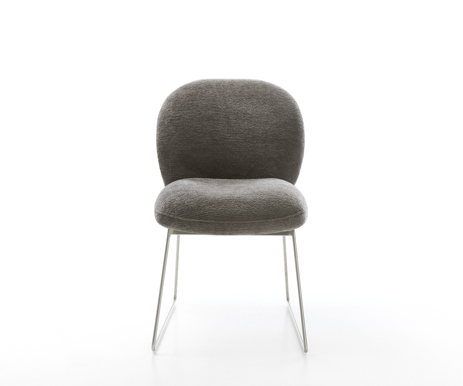 Chaise-de-salle-à-manger Nube-Flex bouclé doux couleur boue pied trapèze acier inoxydable resorts ensachés 2