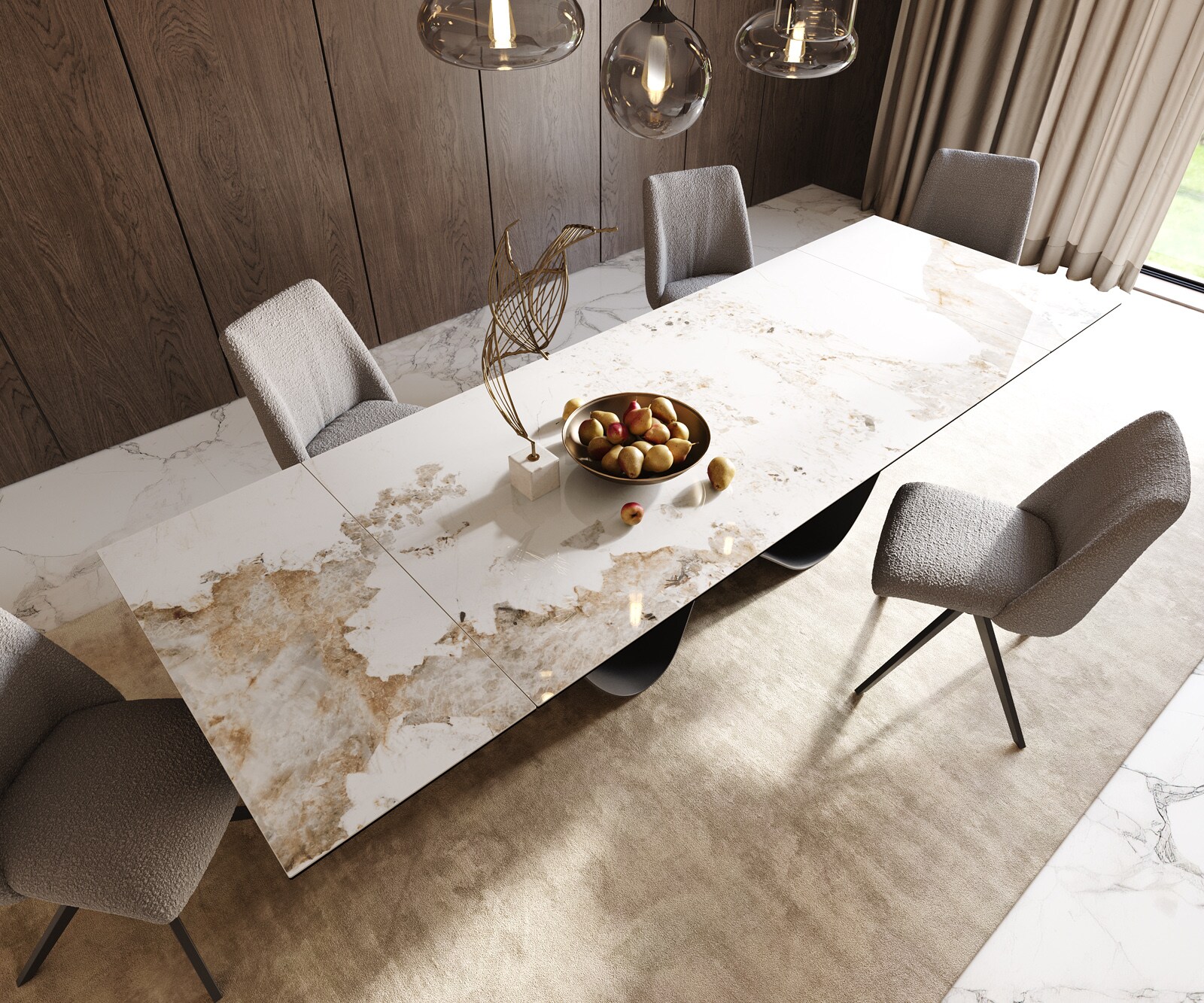 Table à manger Edge 200-300x100 cm Céramique Minas Melange Blanc-Beige Infinity Métal Noir extensible 3