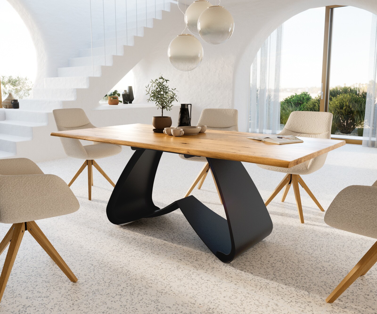 Table à manger Edge 200x100x2,5-3 Chêne Nature Cadre en W Métal Noir Live-Edge 1